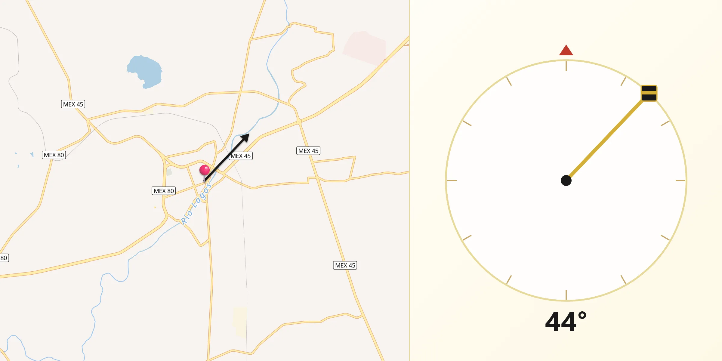 Dirección de la Qibla desde Lagos de Moreno