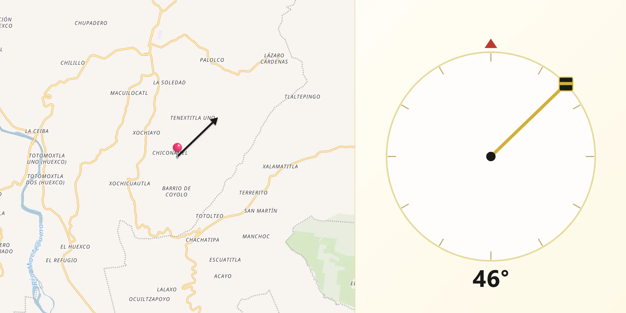 Dirección de la Qibla desde Chiconamel