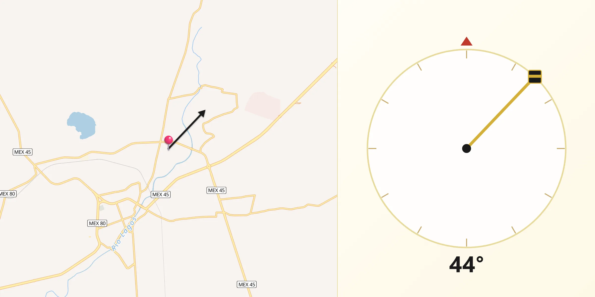 Dirección de la Qibla desde Colonia Agua Caliente