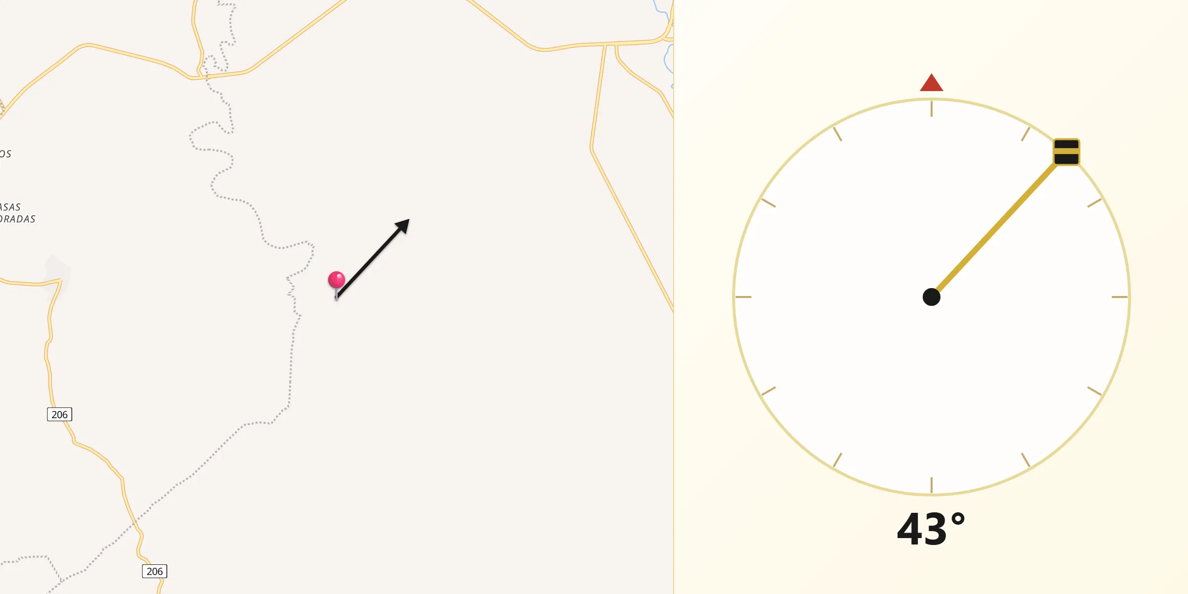 Dirección de la Qibla desde Analco