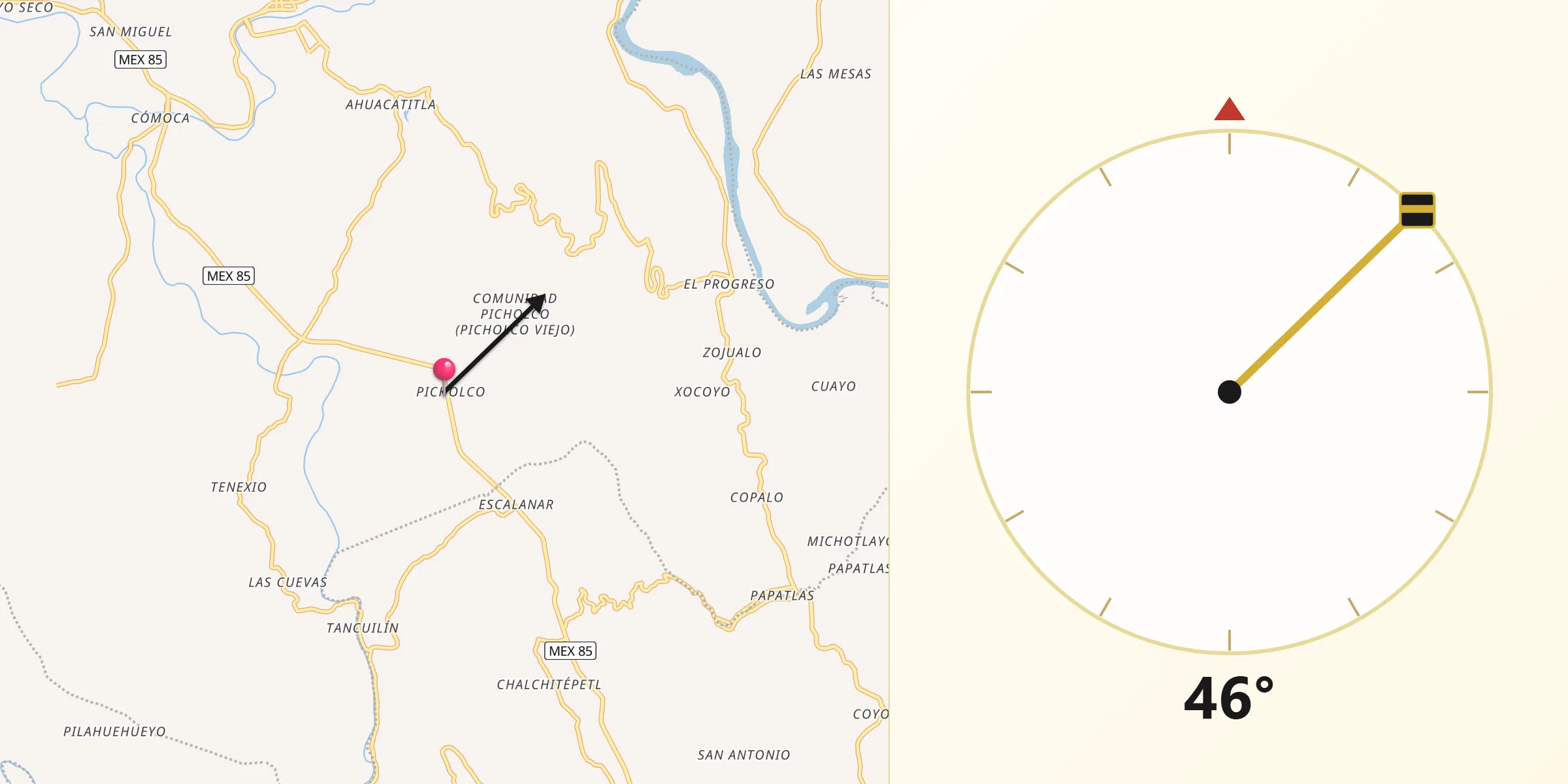 Dirección de la Qibla desde Picholco