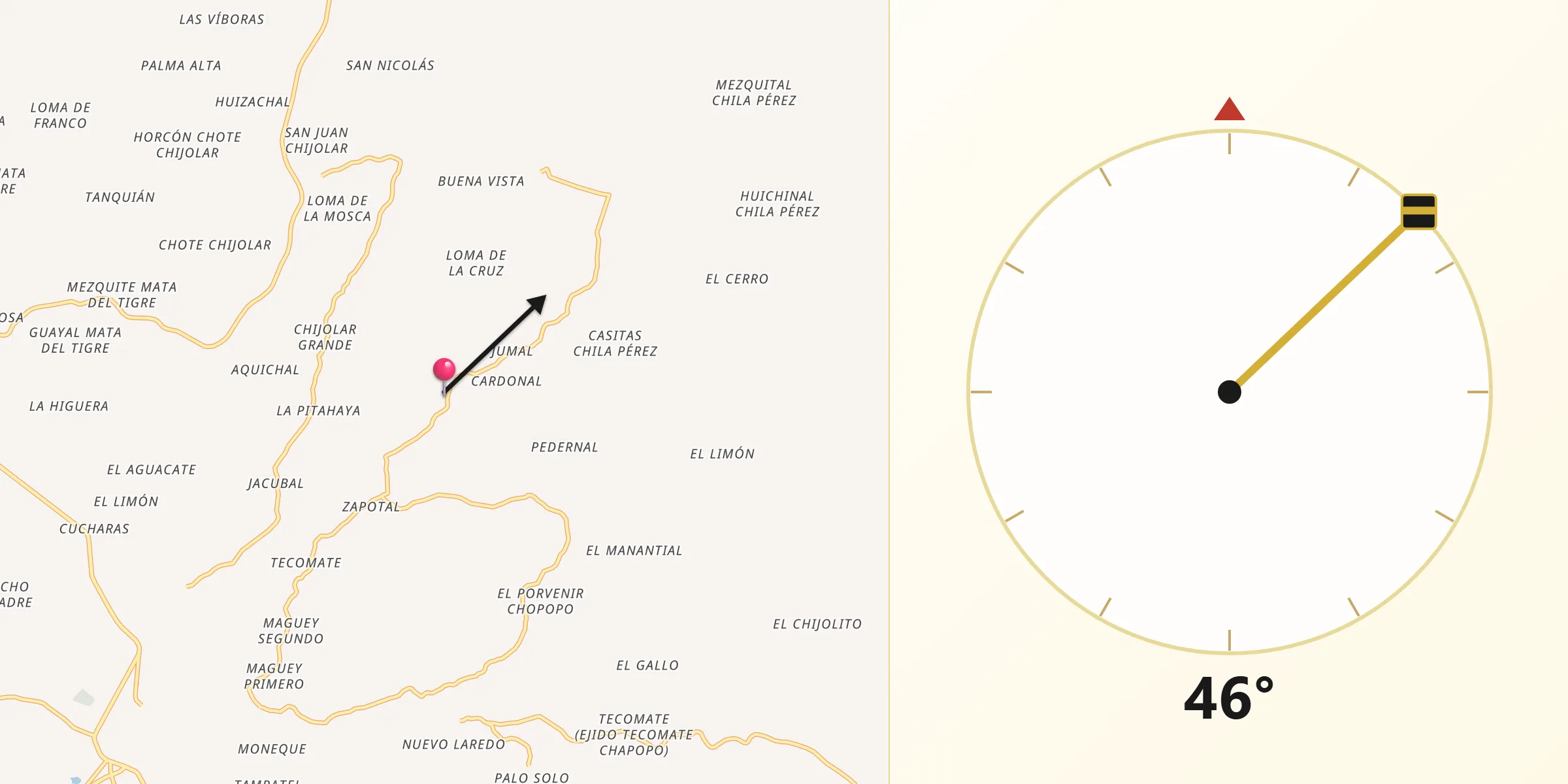 Dirección de la Qibla desde Tantoyuca