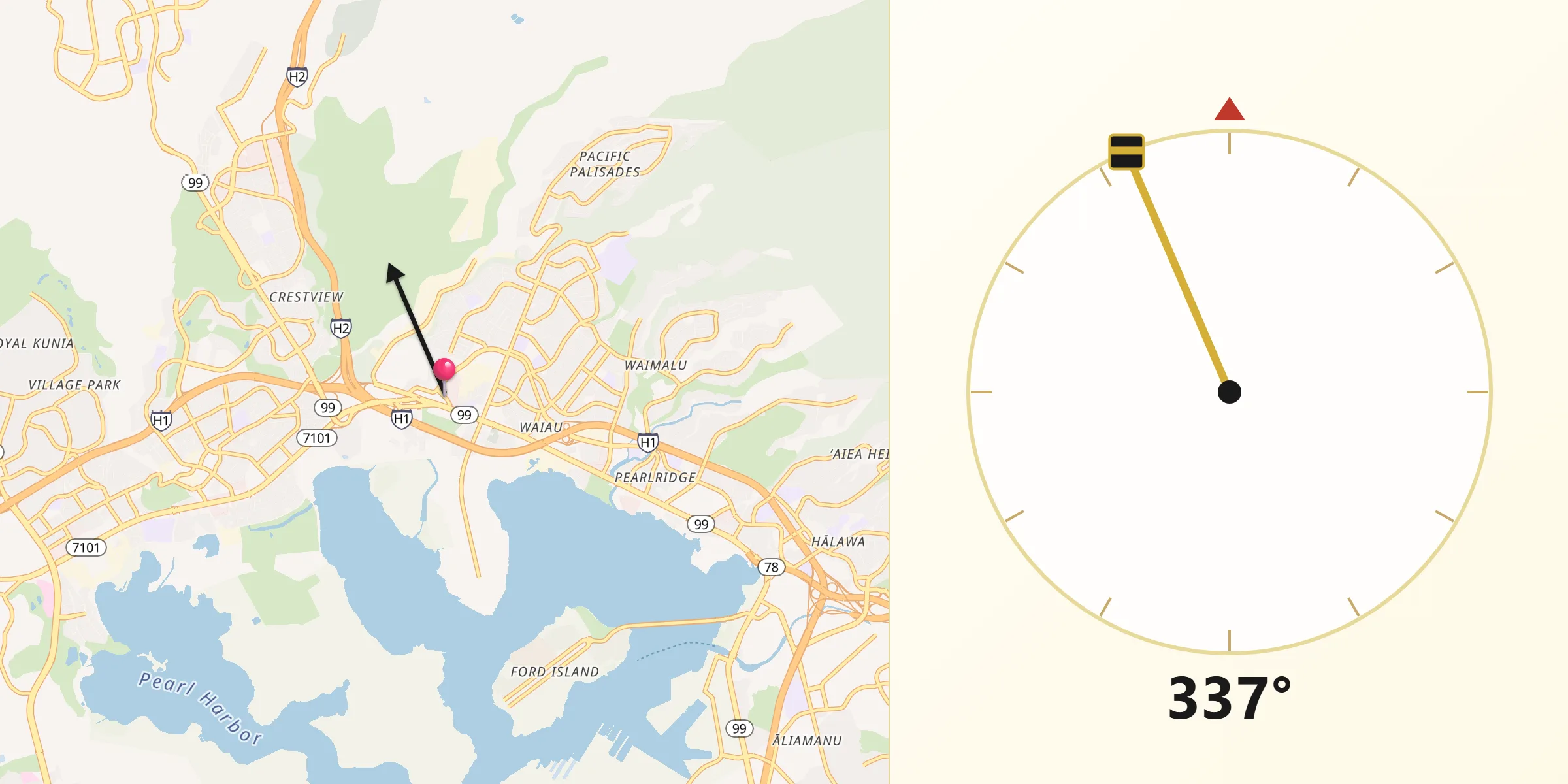 Qibla Direction from Pearl City