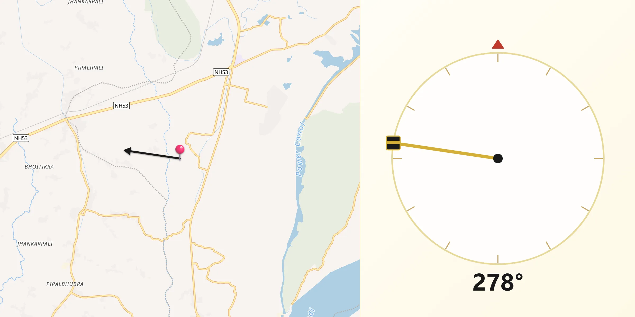 Qibla Direction from Sambalpur
