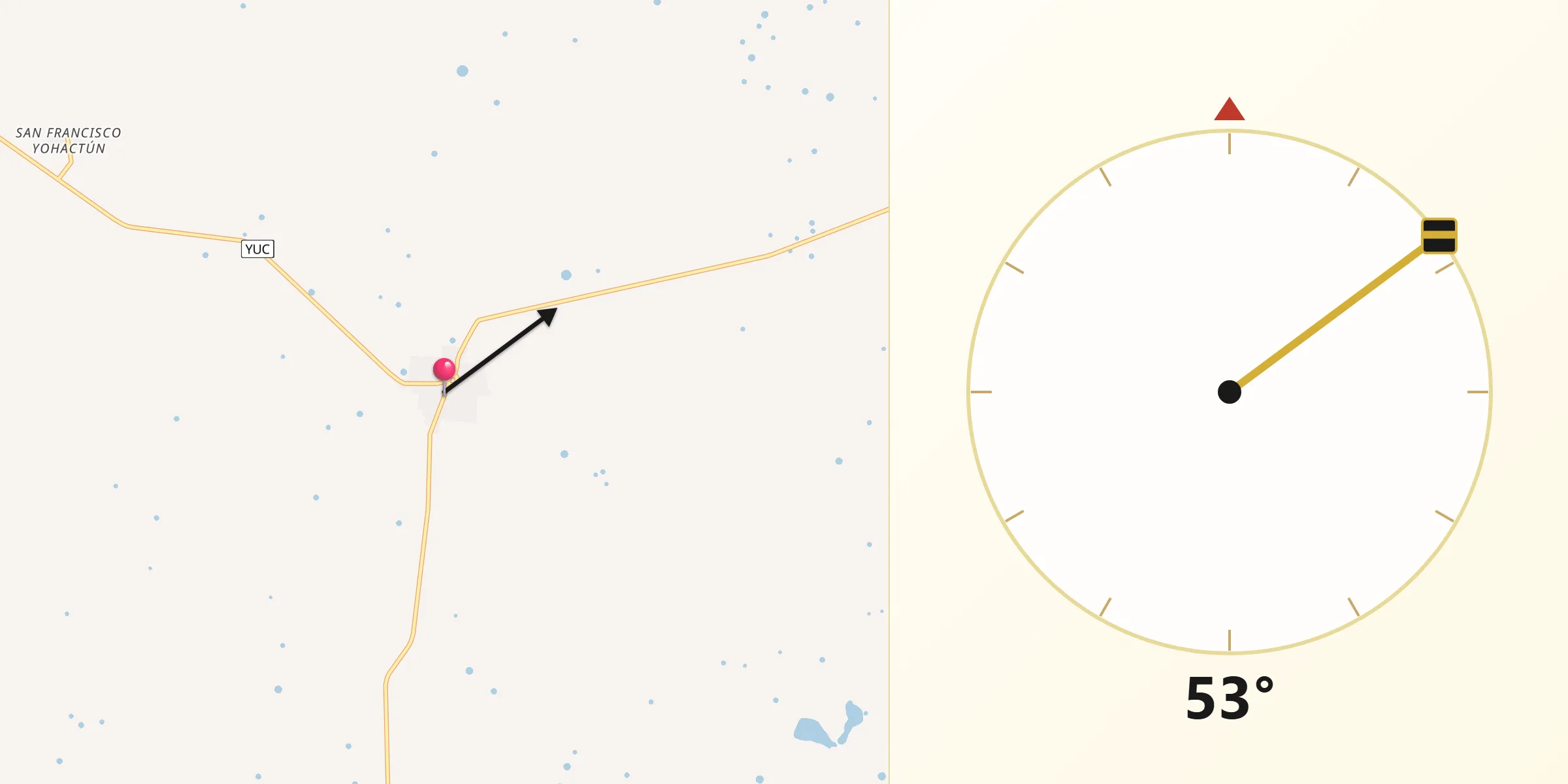 Dirección de la Qibla desde Dzonot Carretero