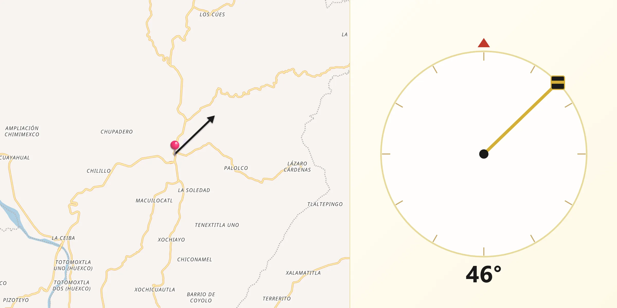 Dirección de la Qibla desde Tampacán
