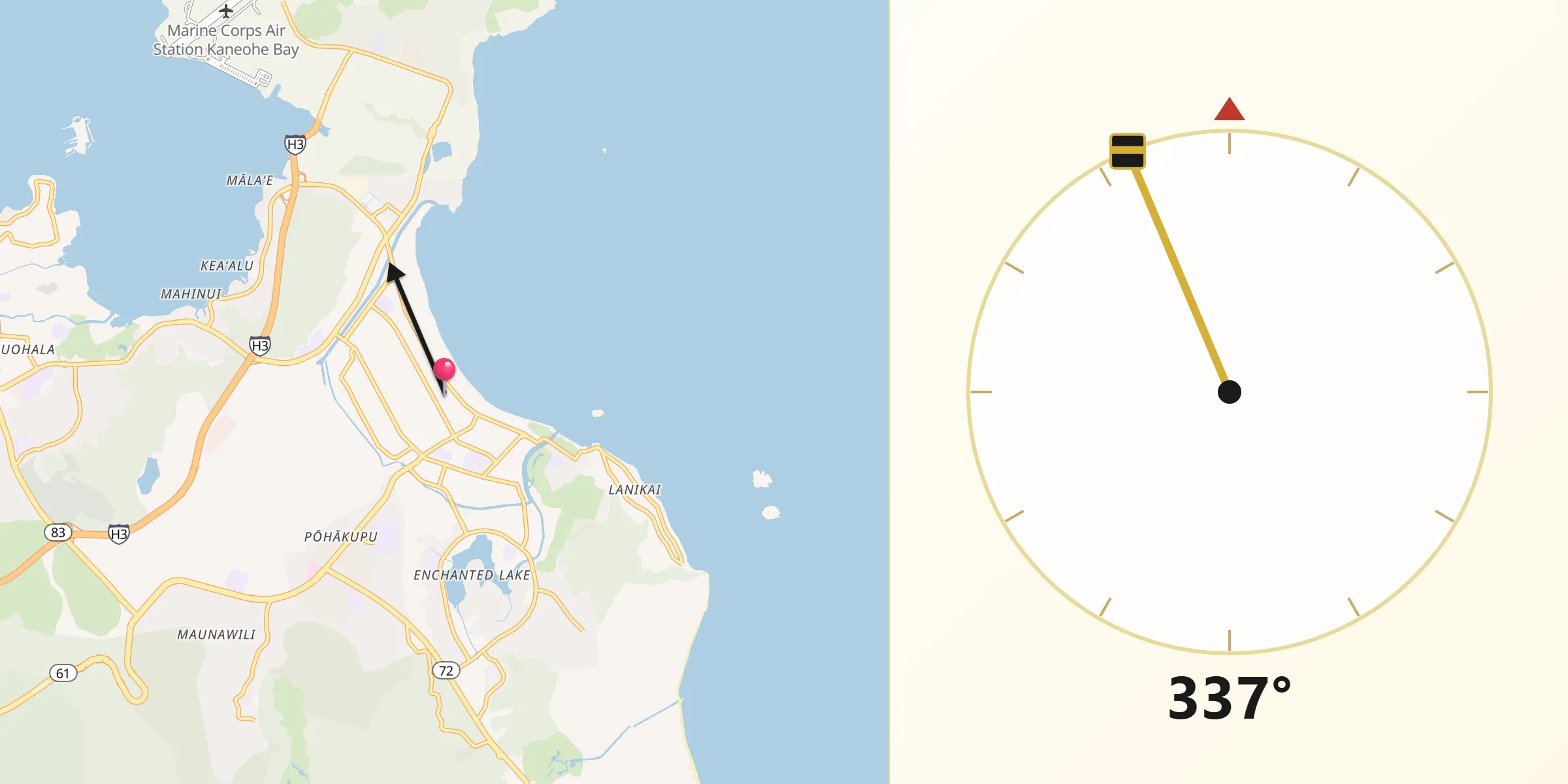 Qibla Direction from Kailua