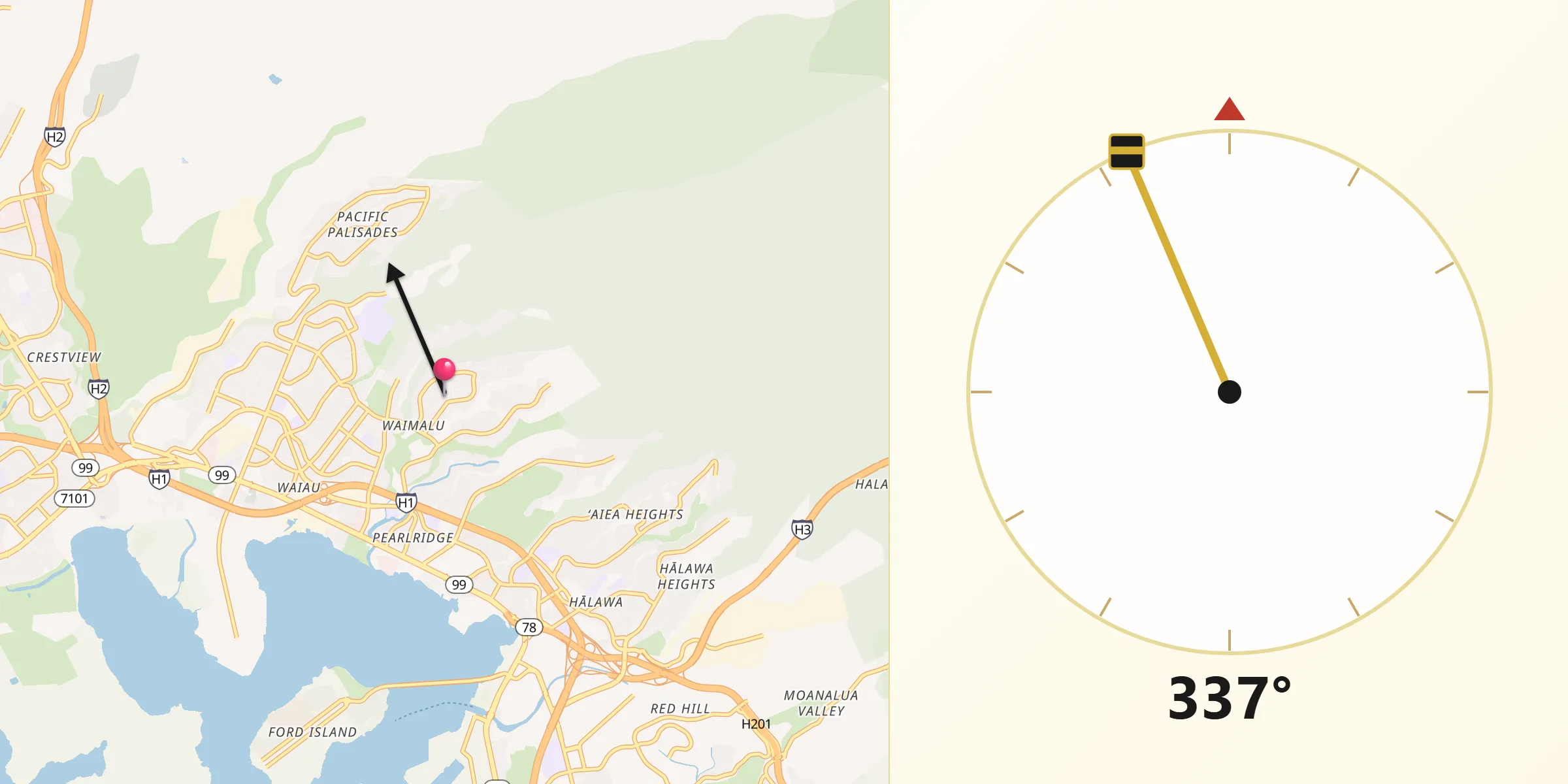 Qibla Direction from Waimalu