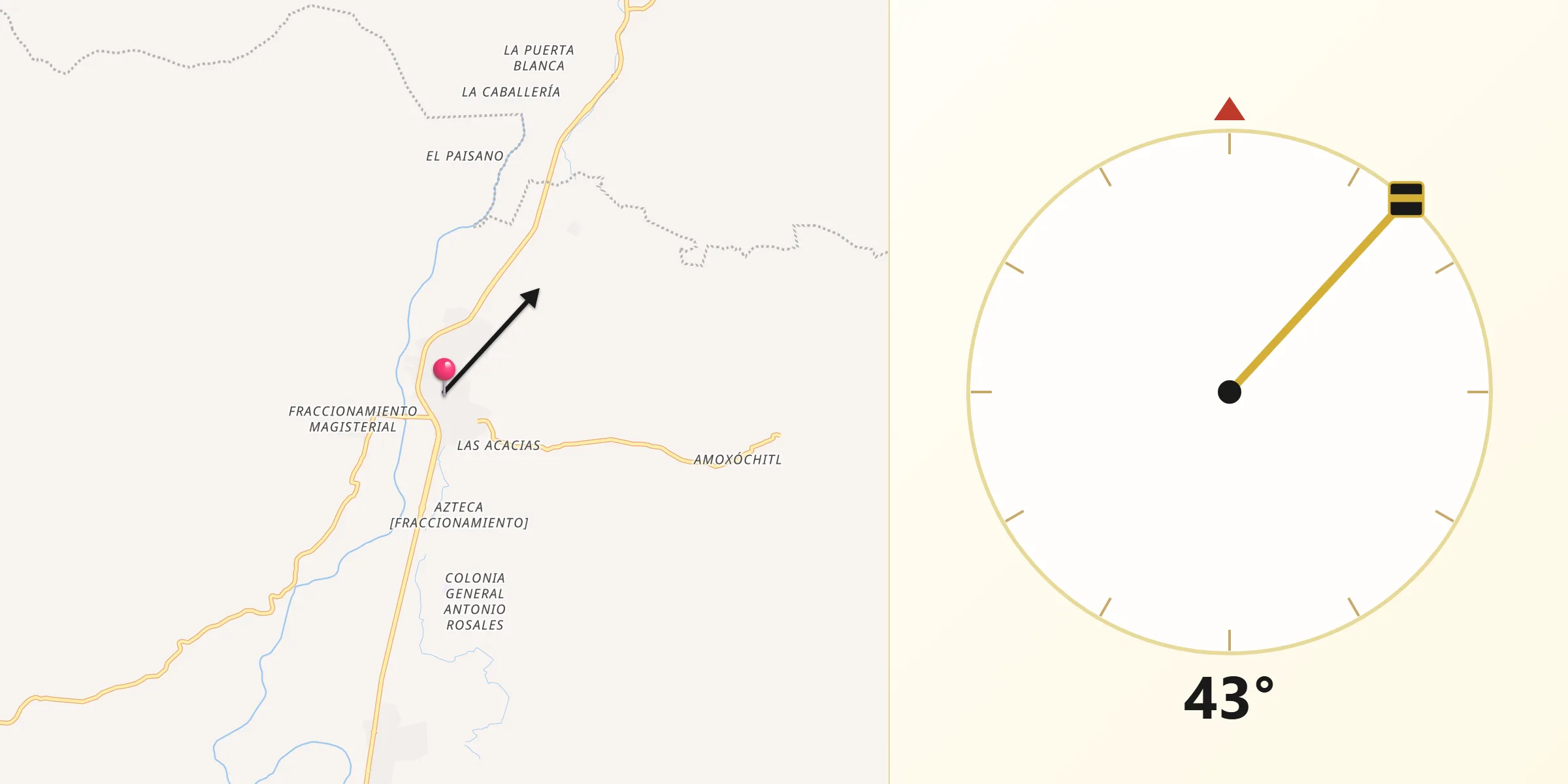 Dirección de la Qibla desde Juchipila