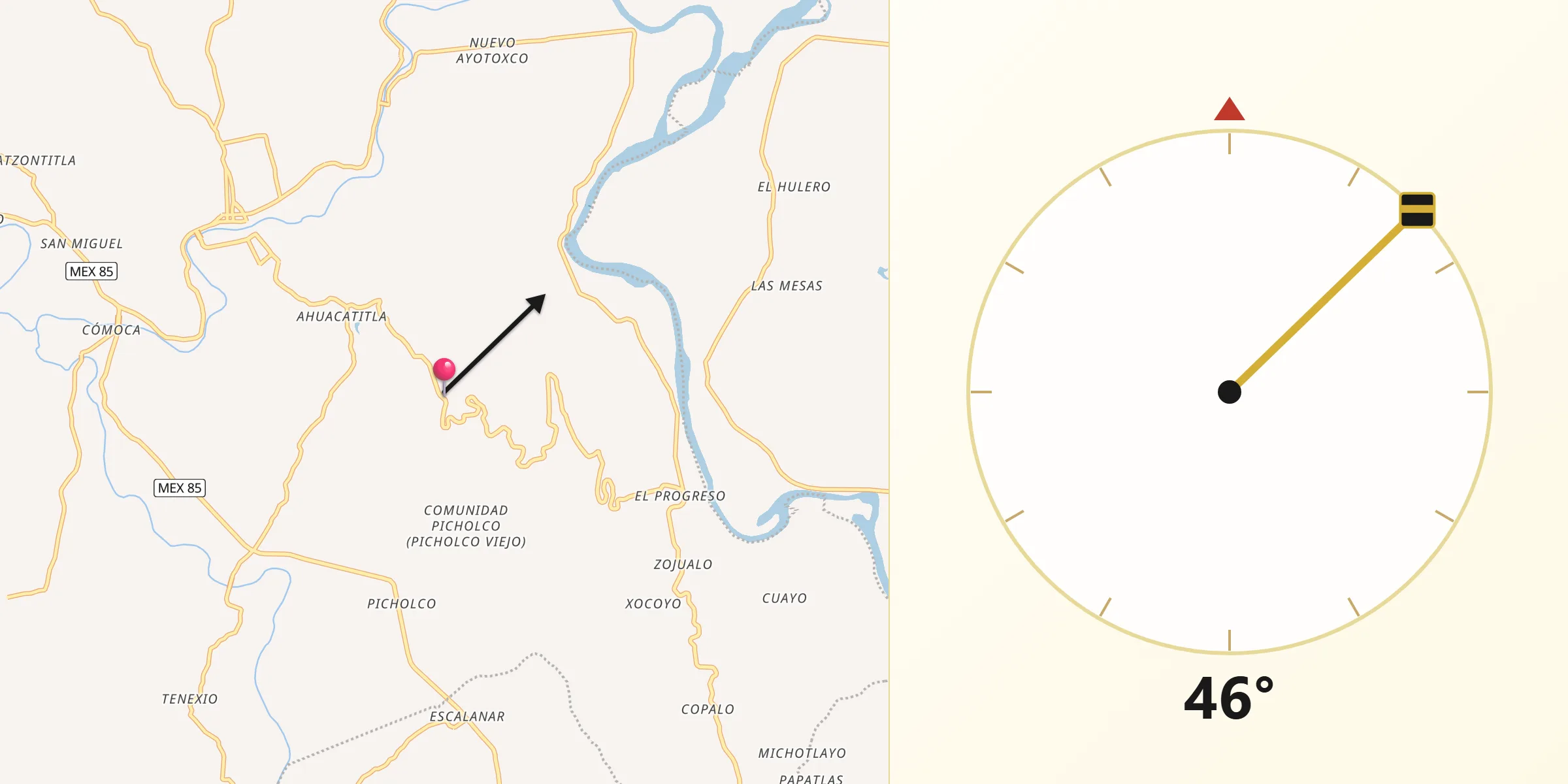 Dirección de la Qibla desde Temalacaco