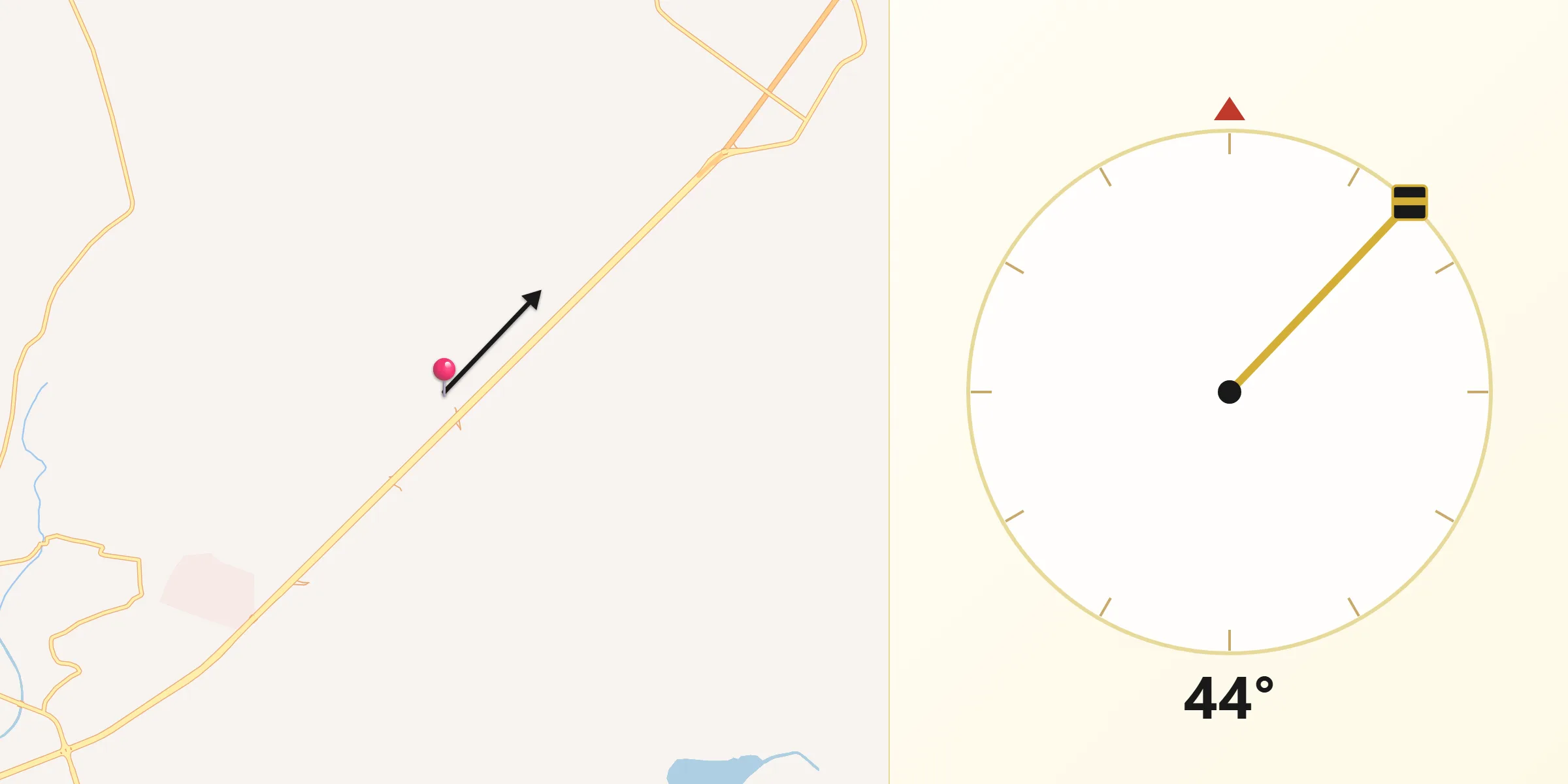 Dirección de la Qibla desde El Mesoncito
