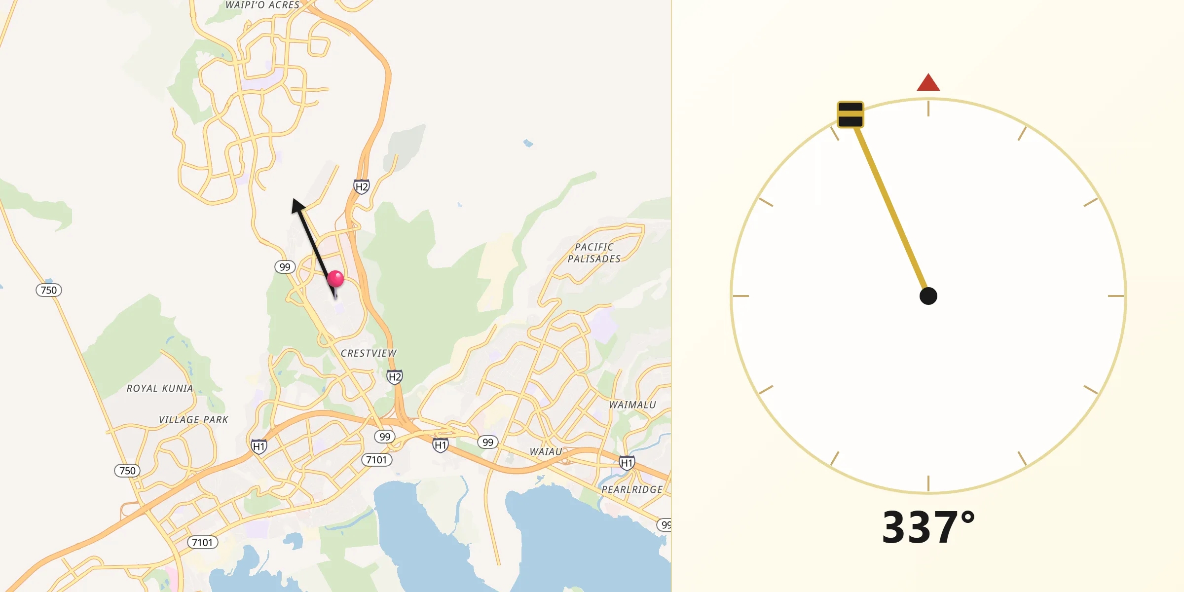 Qibla Direction from Waipio