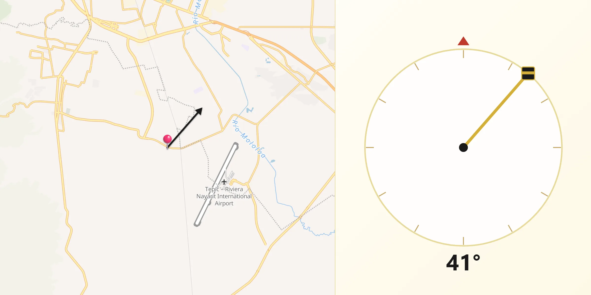 Dirección de la Qibla desde Pantanal