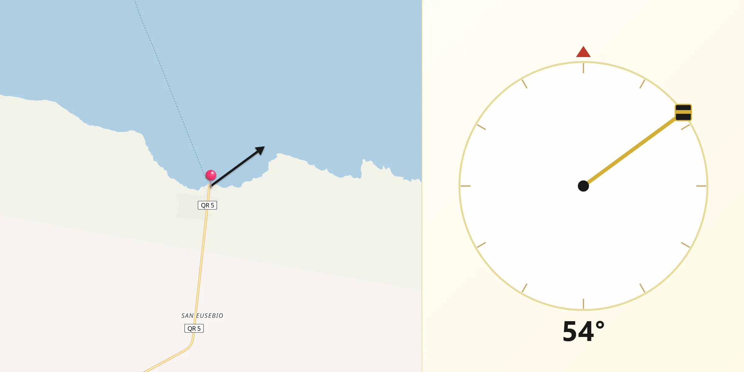 Dirección de la Qibla desde Chiquilá