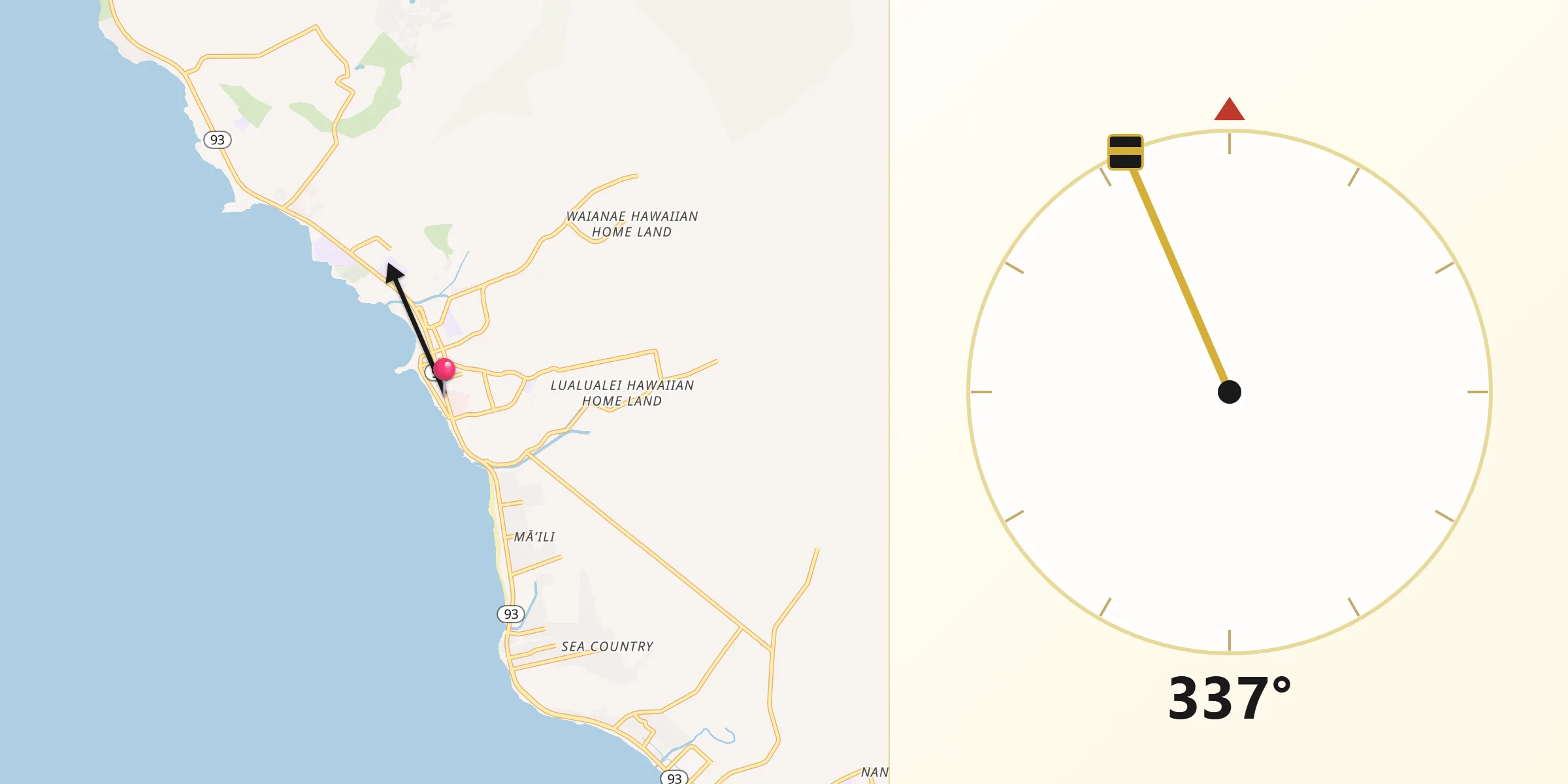 Qibla Direction from Waianae