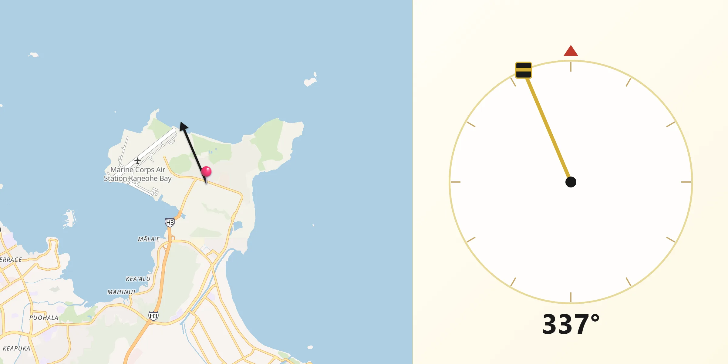 Qibla Direction from Marine Corps Base Hawaii - MCBH