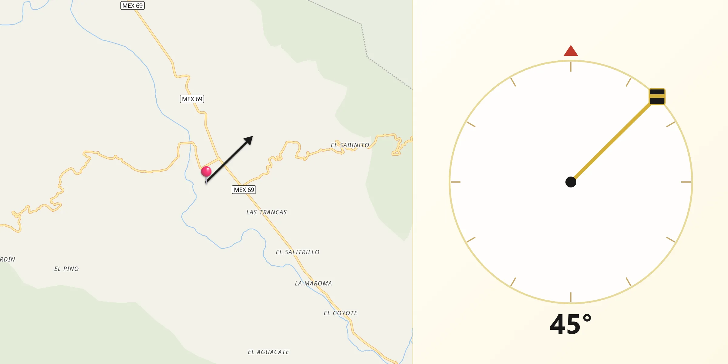 Dirección de la Qibla desde Concá