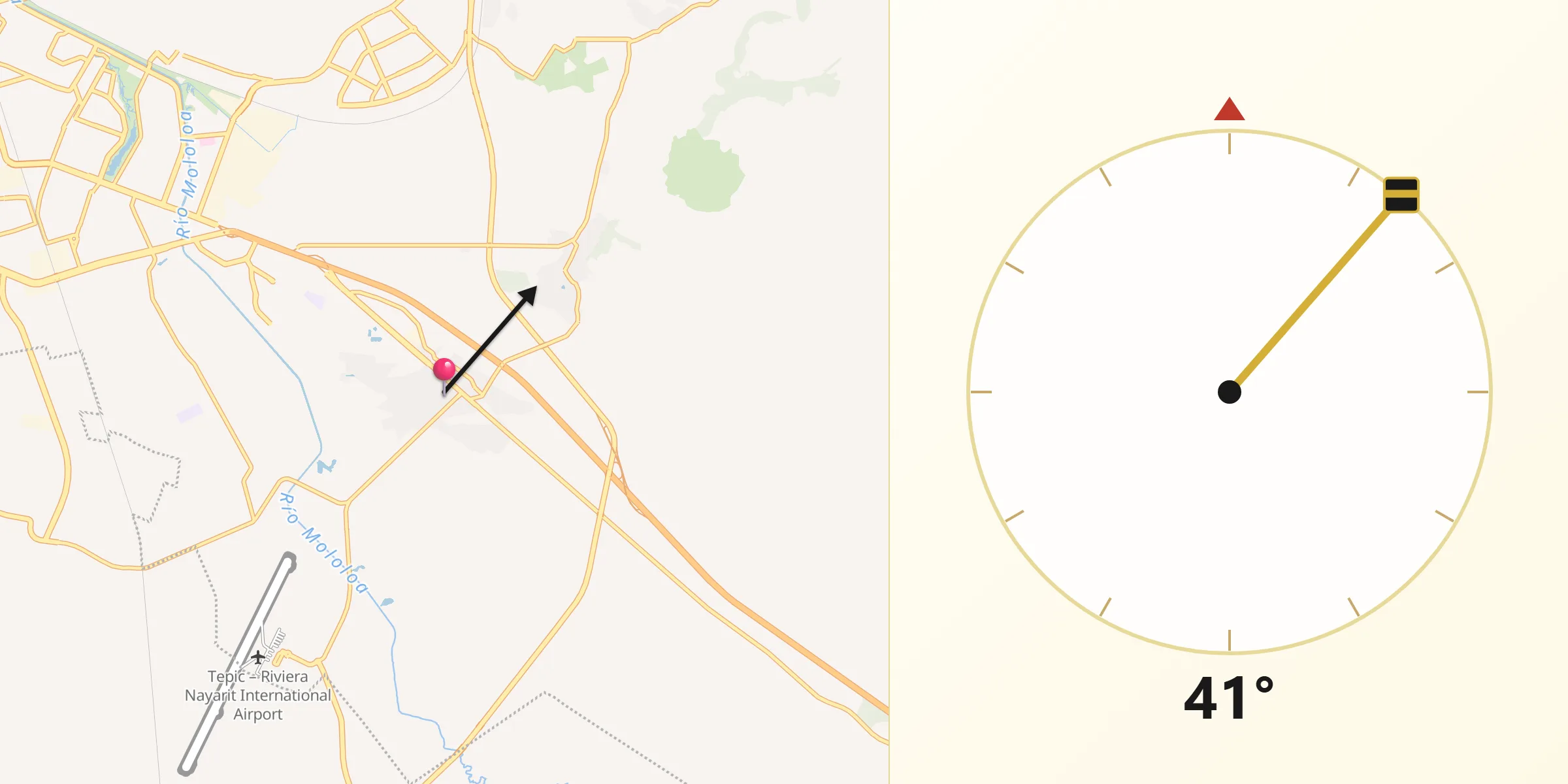 Dirección de la Qibla desde San Cayetano