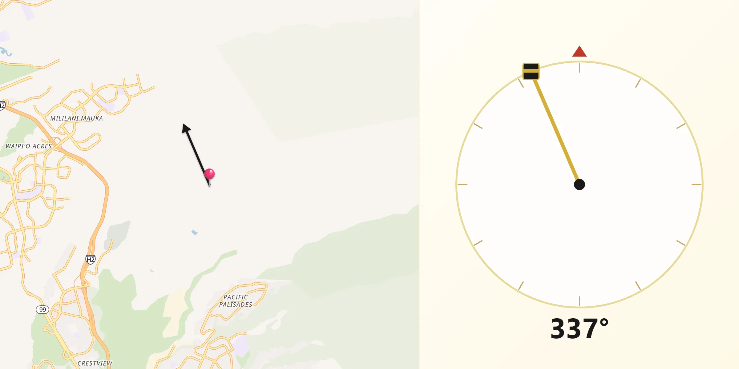 Qibla Direction from Honolulu County
