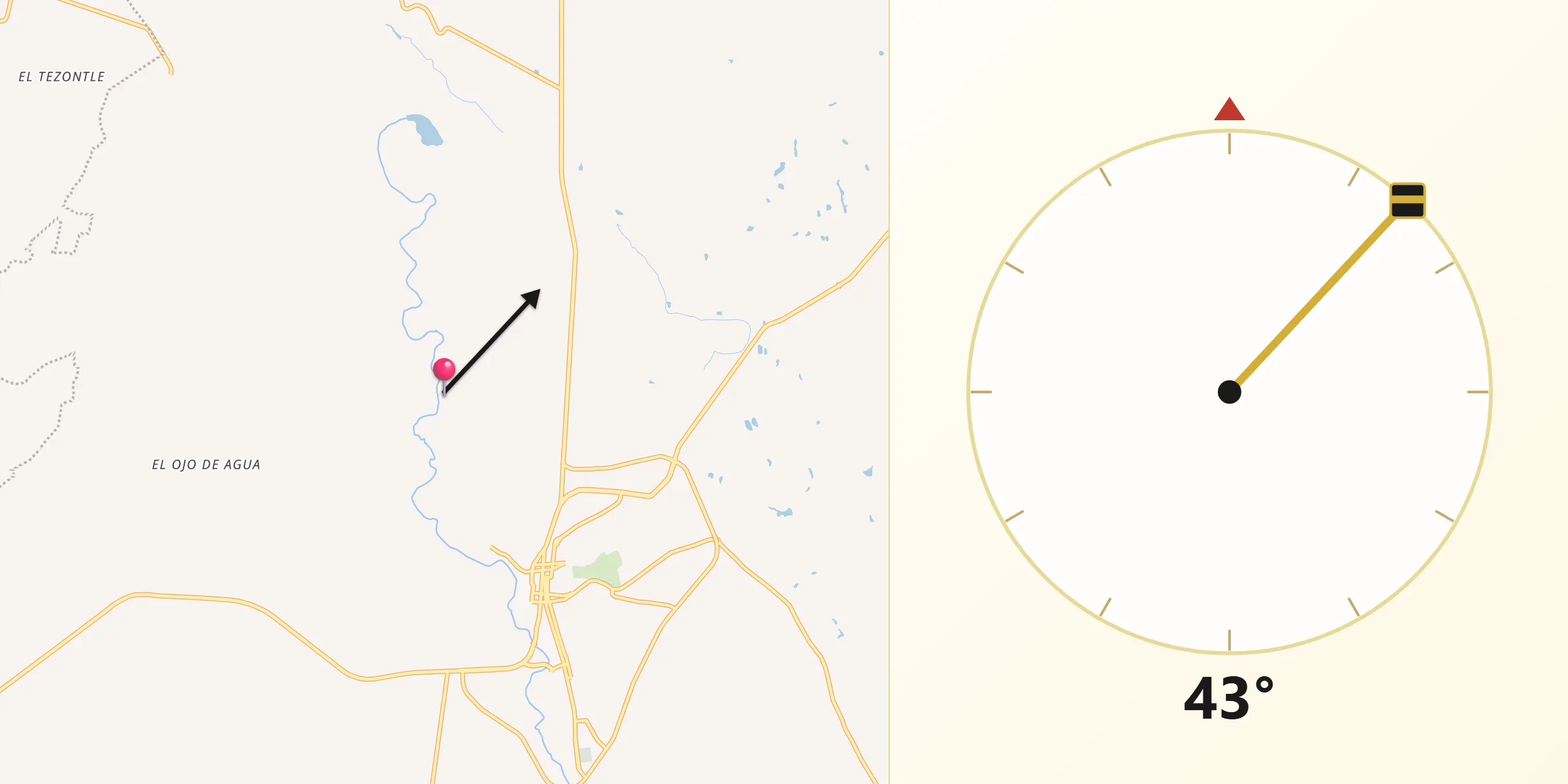 Dirección de la Qibla desde Calerita