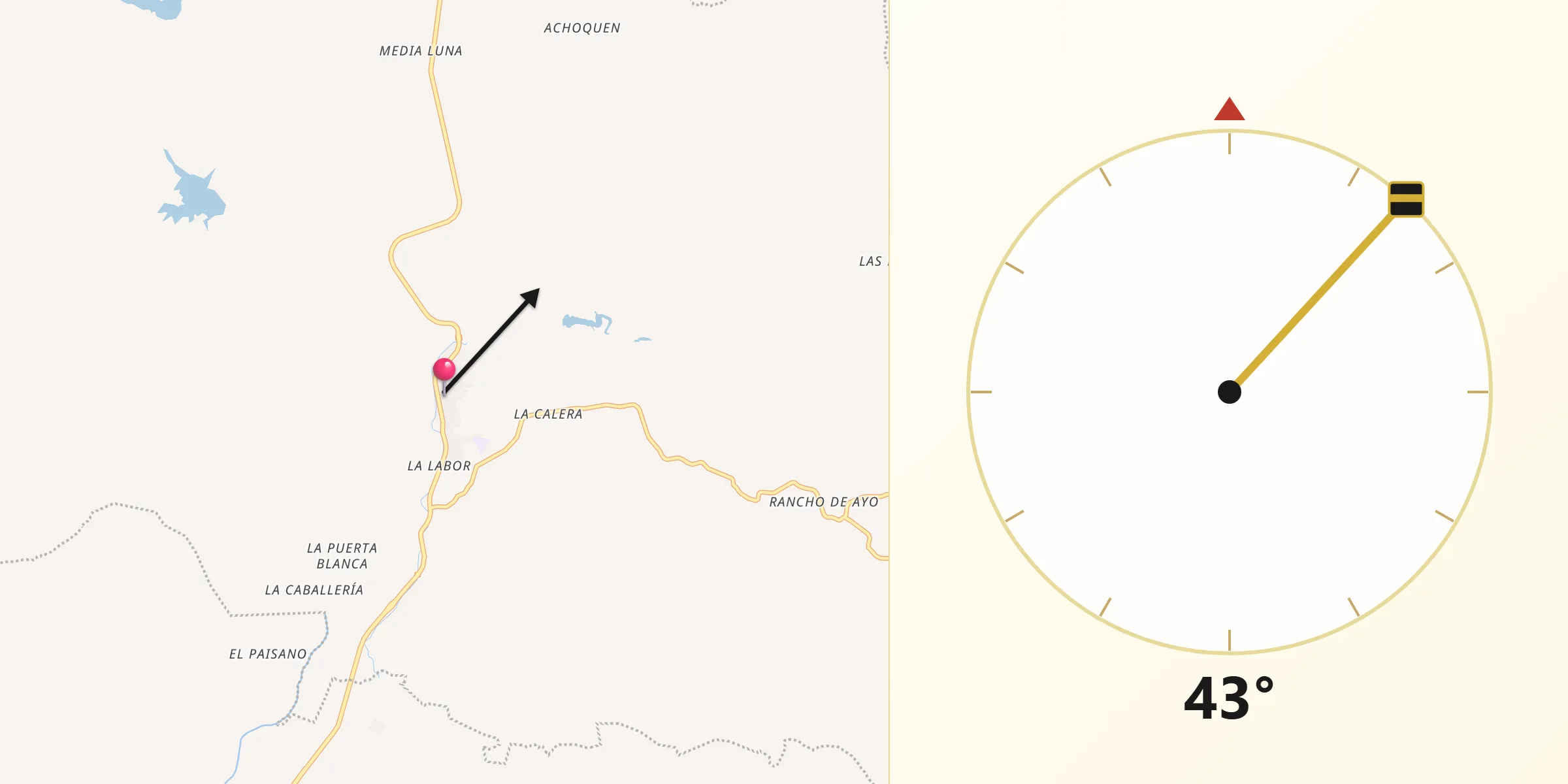 Dirección de la Qibla desde Apozol