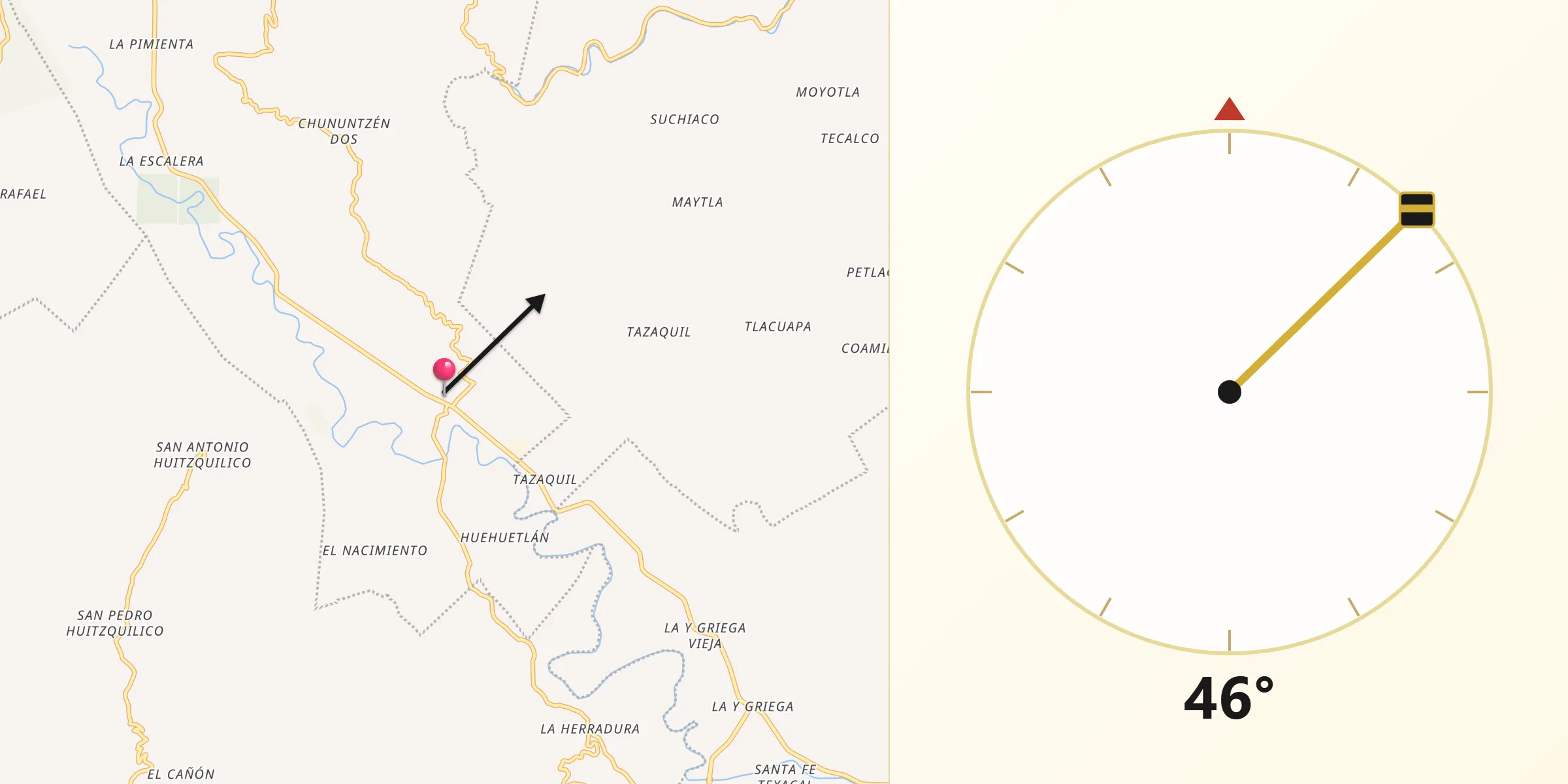 Dirección de la Qibla desde Huichihuayan