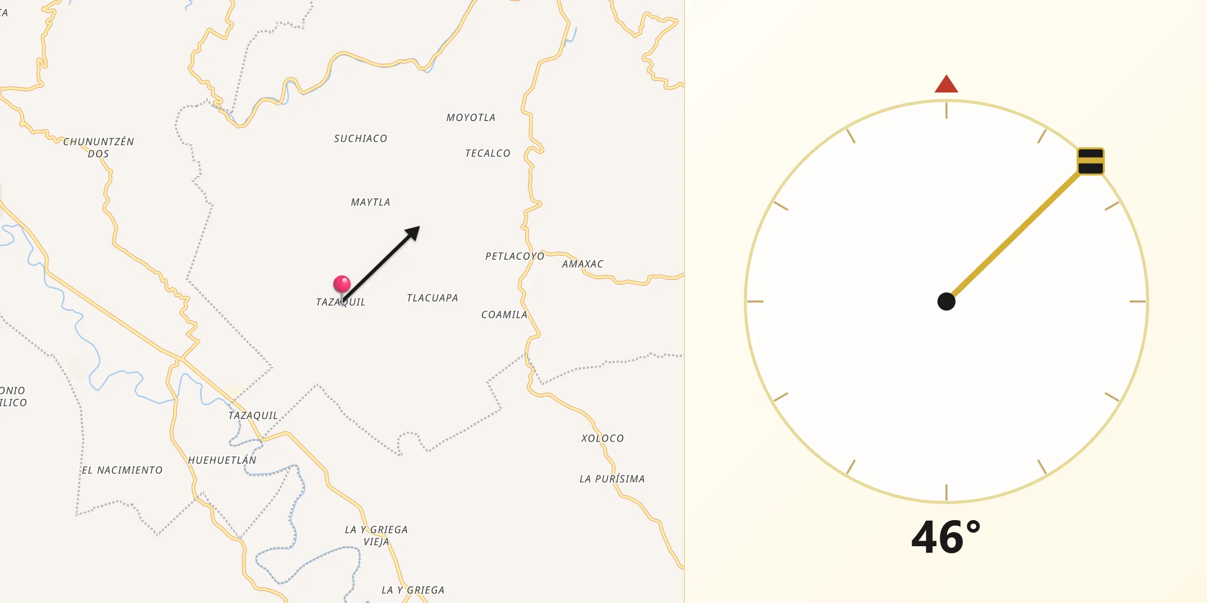 Dirección de la Qibla desde Tazaquil