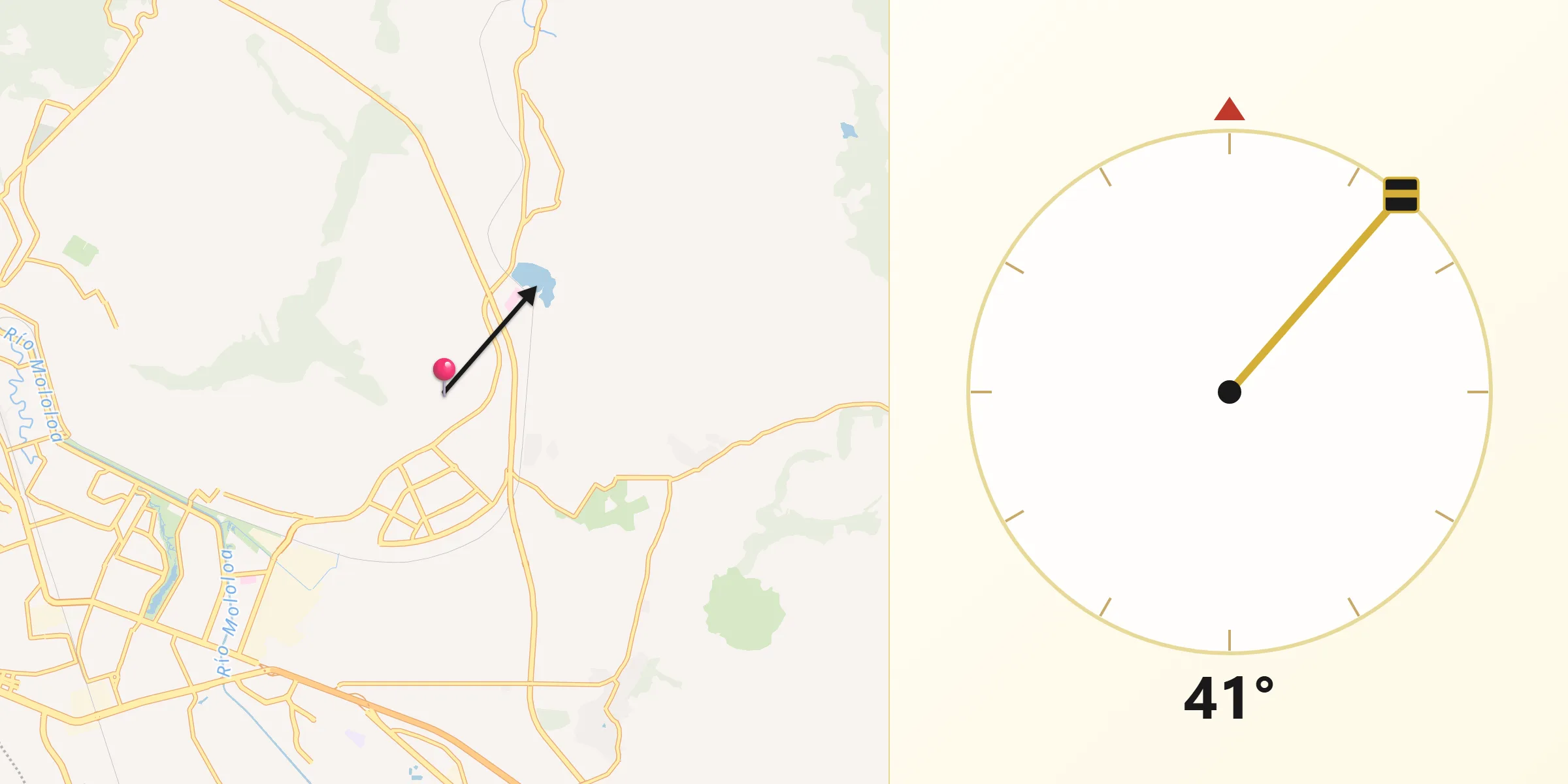 Dirección de la Qibla desde La Cantera