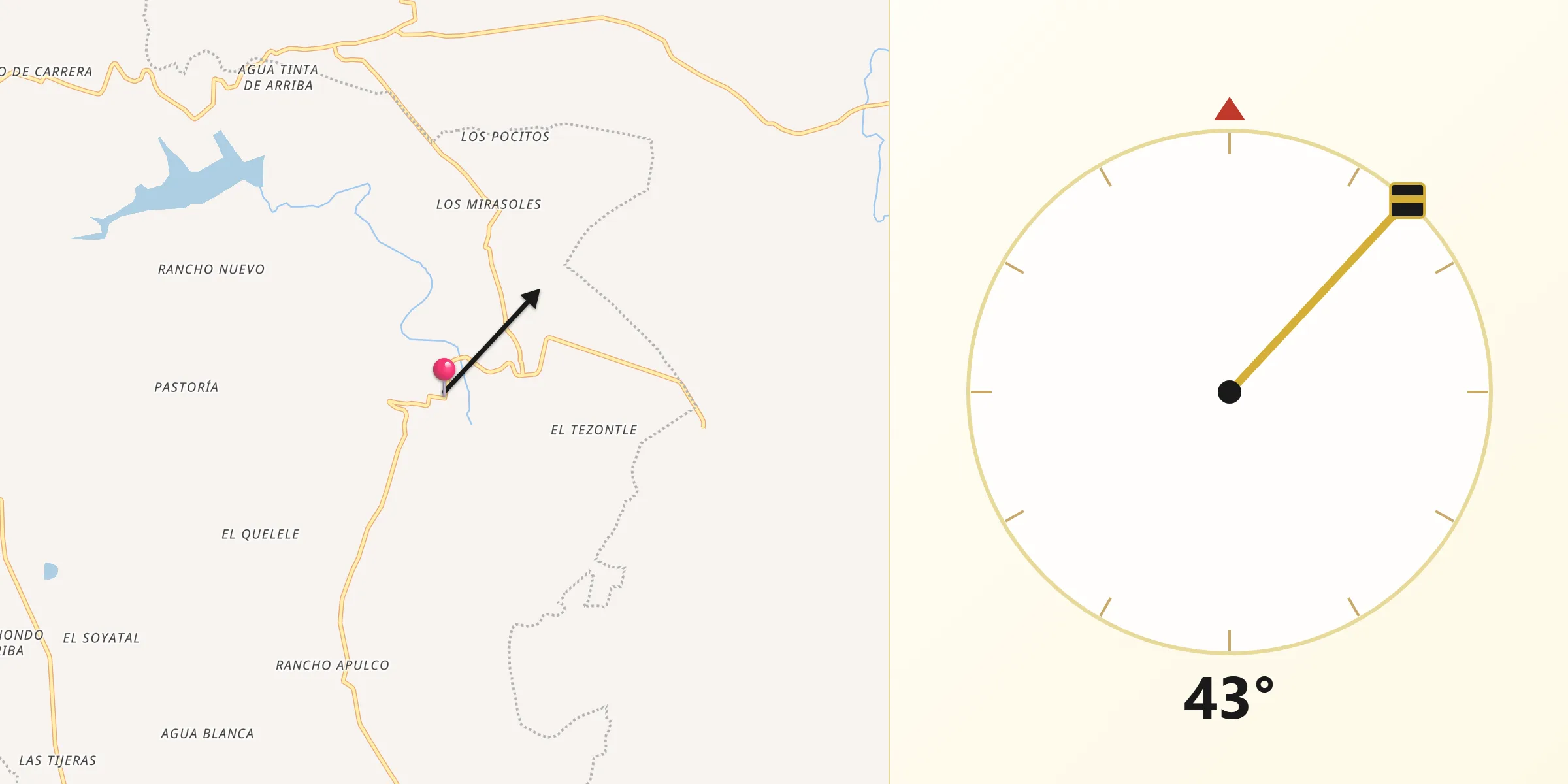 Dirección de la Qibla desde Tenayuca
