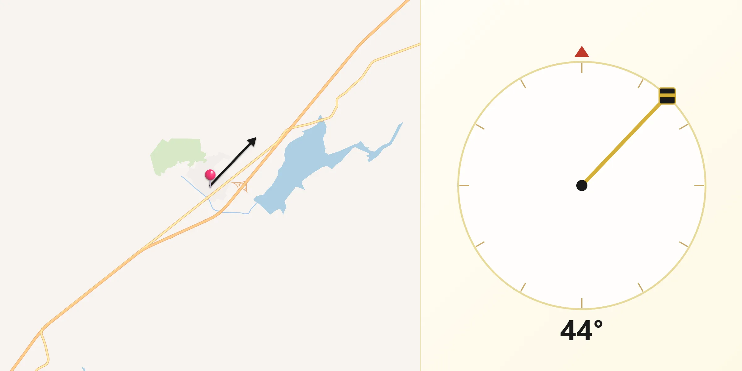 Dirección de la Qibla desde Paso de Cuarenta