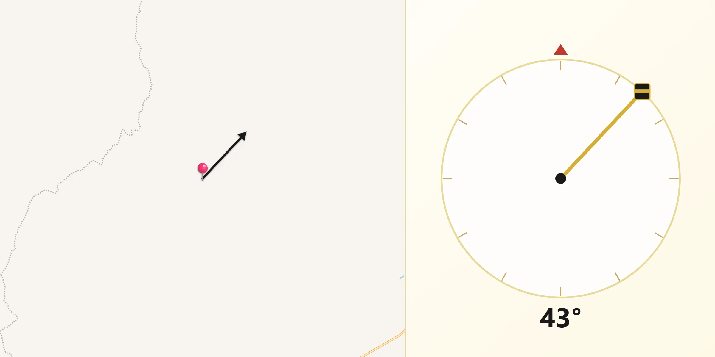 Dirección de la Qibla desde Ejido Ciénega de Mora