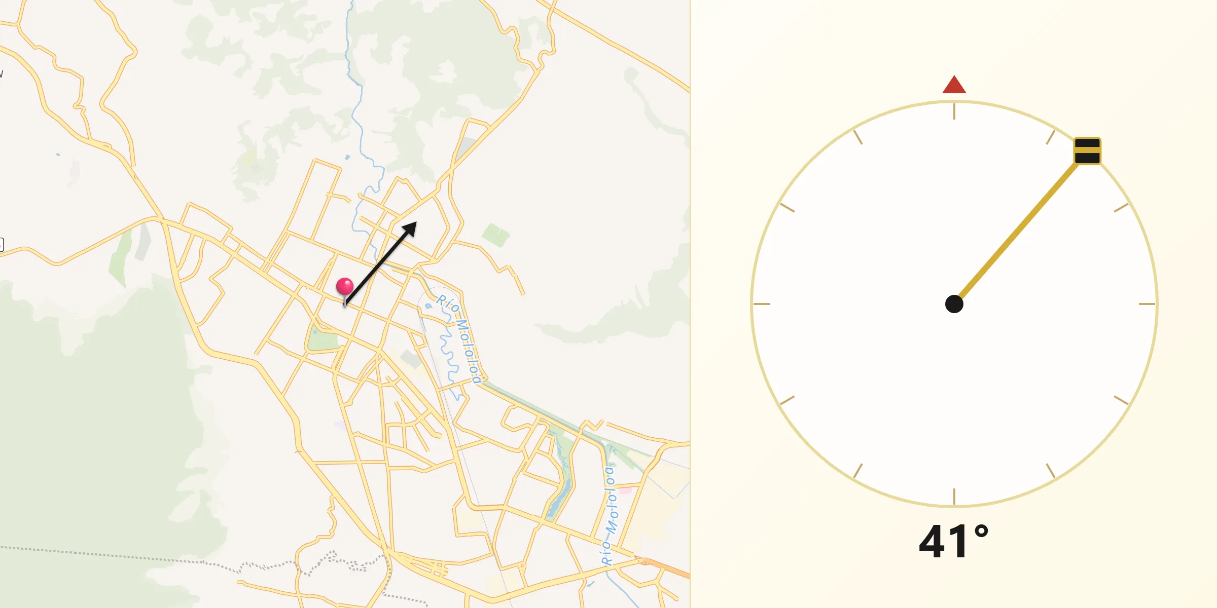 Dirección de la Qibla desde Tepic