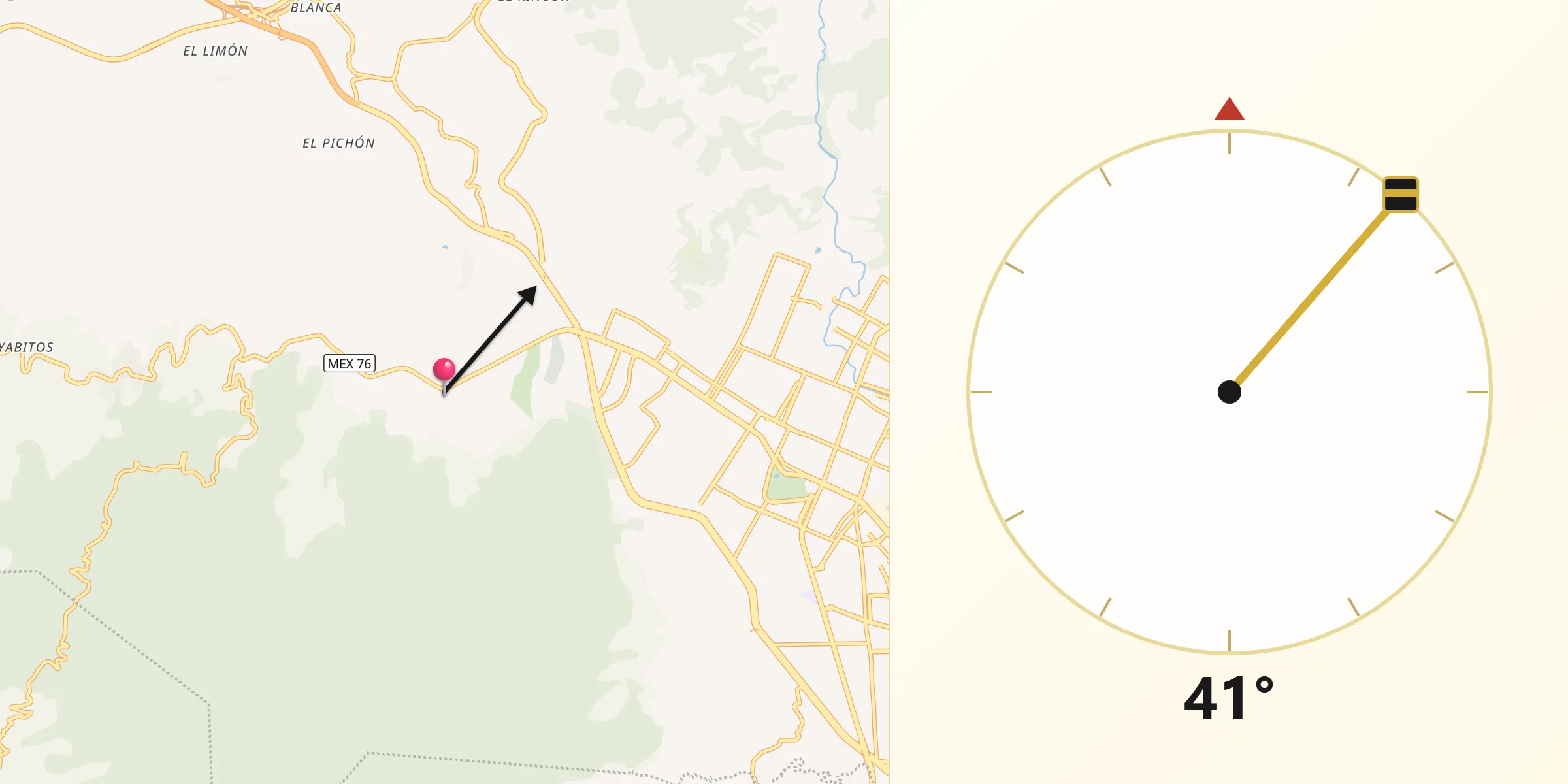 Dirección de la Qibla desde El Ahuacate