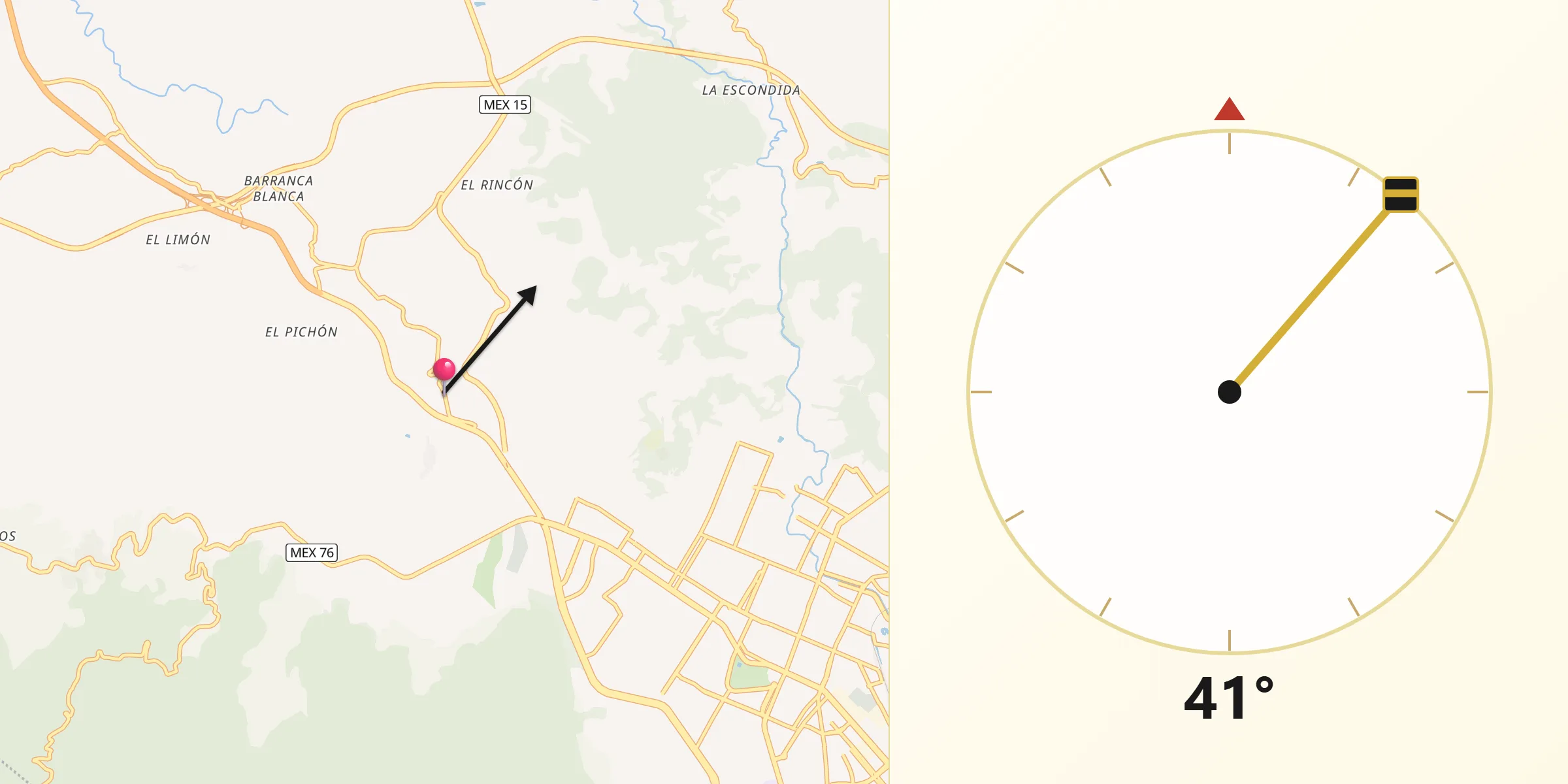 Dirección de la Qibla desde Lo de Lamedo