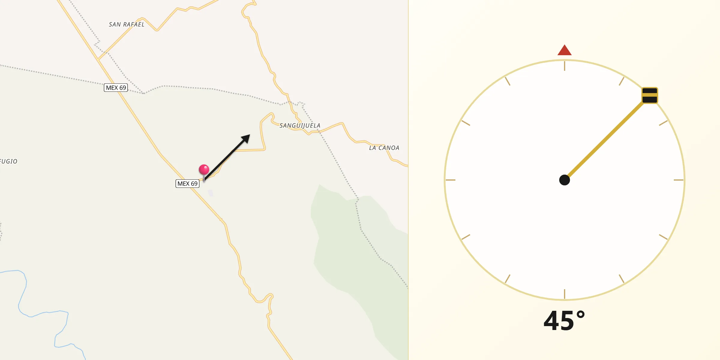 Dirección de la Qibla desde Arroyo Seco
