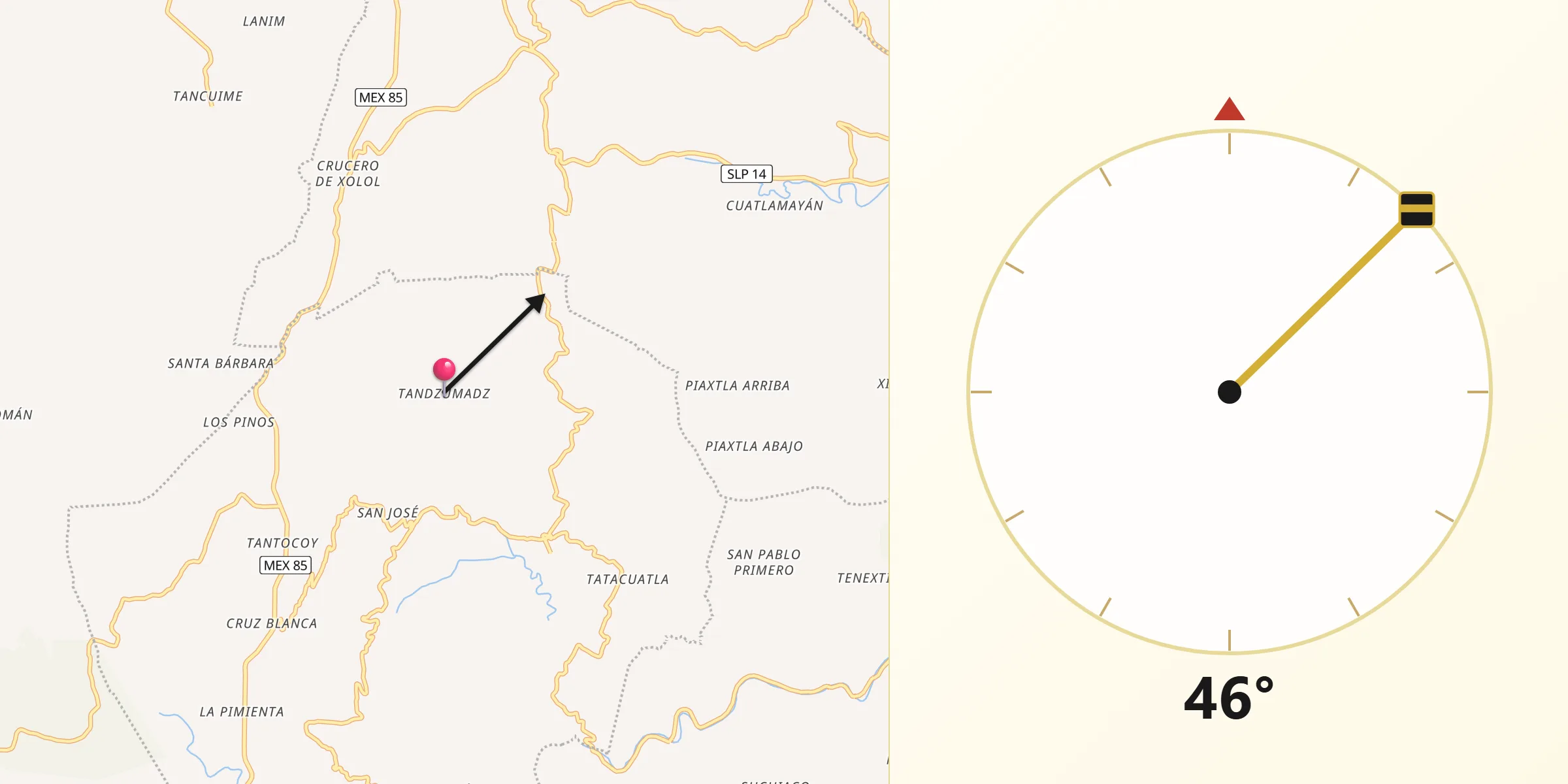 Dirección de la Qibla desde Tandzumadz