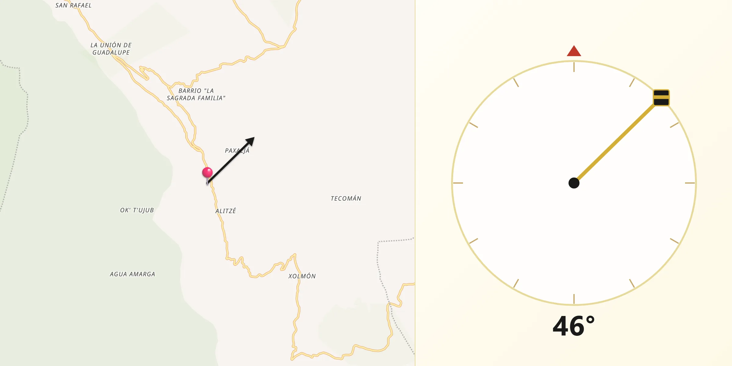 Dirección de la Qibla desde Tamápatz