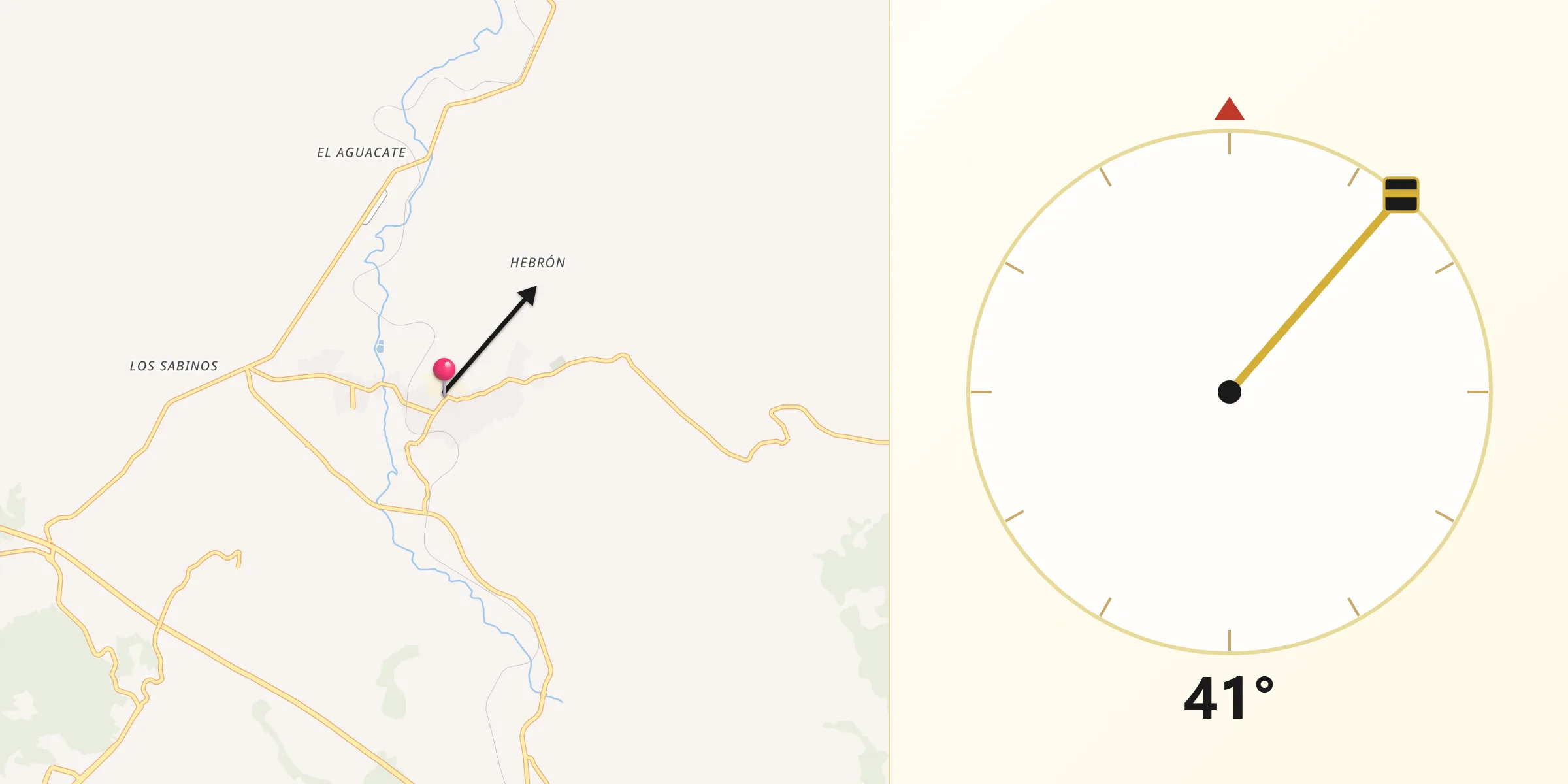 Dirección de la Qibla desde Puga