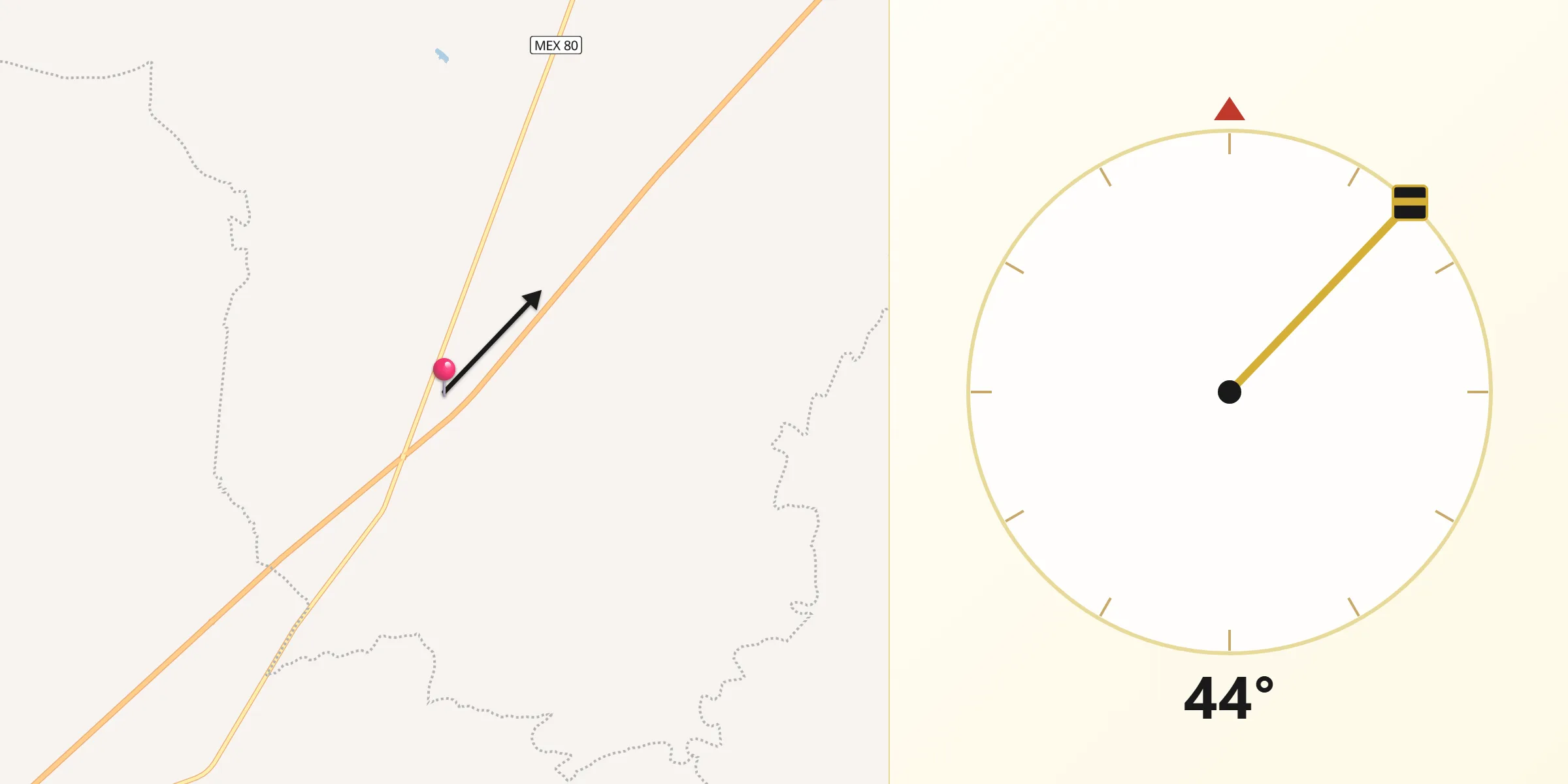 Dirección de la Qibla desde Las Amarillas