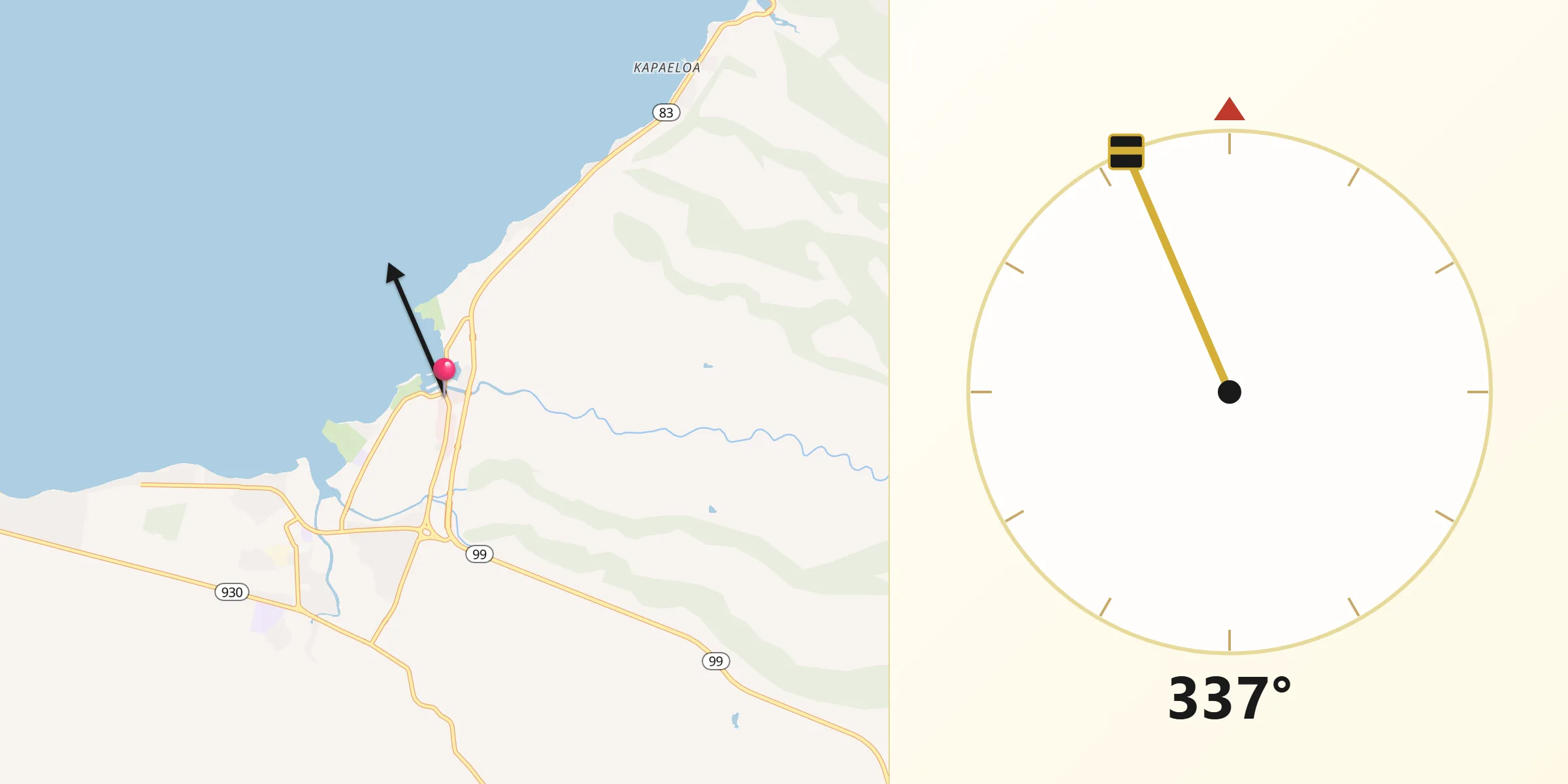 Qibla Direction from Hale‘iwa