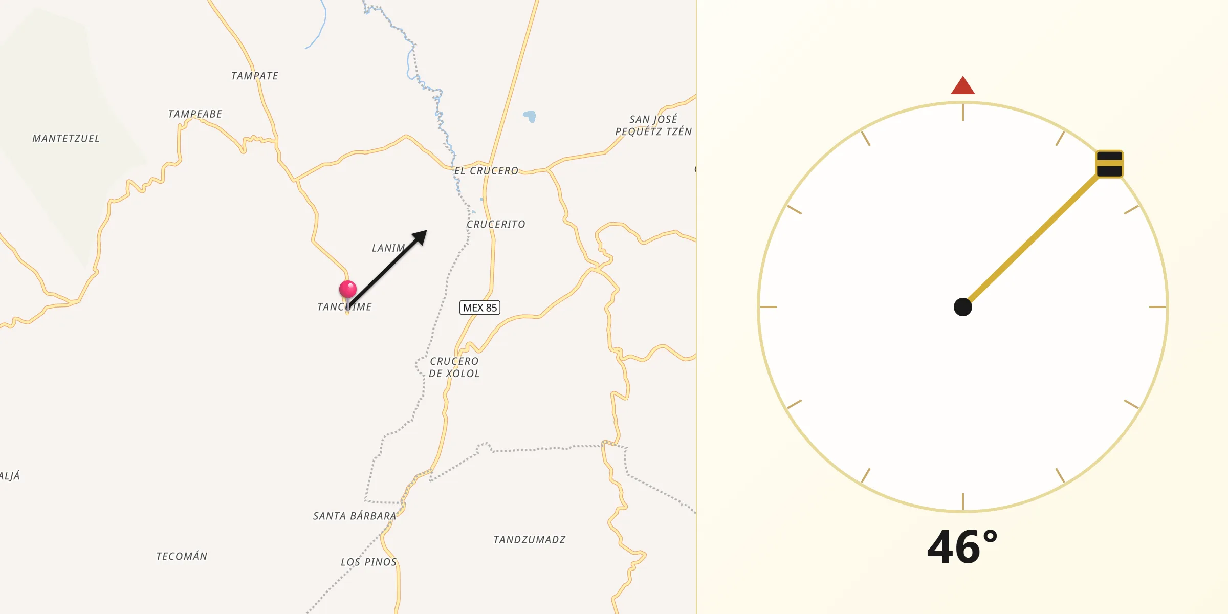 Dirección de la Qibla desde Tamcuime