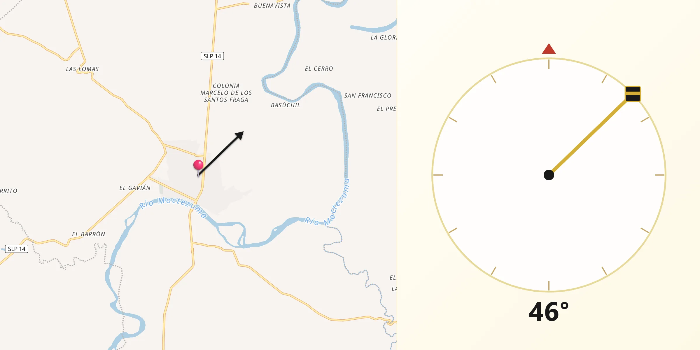 Dirección de la Qibla desde Tanquián de Escobedo