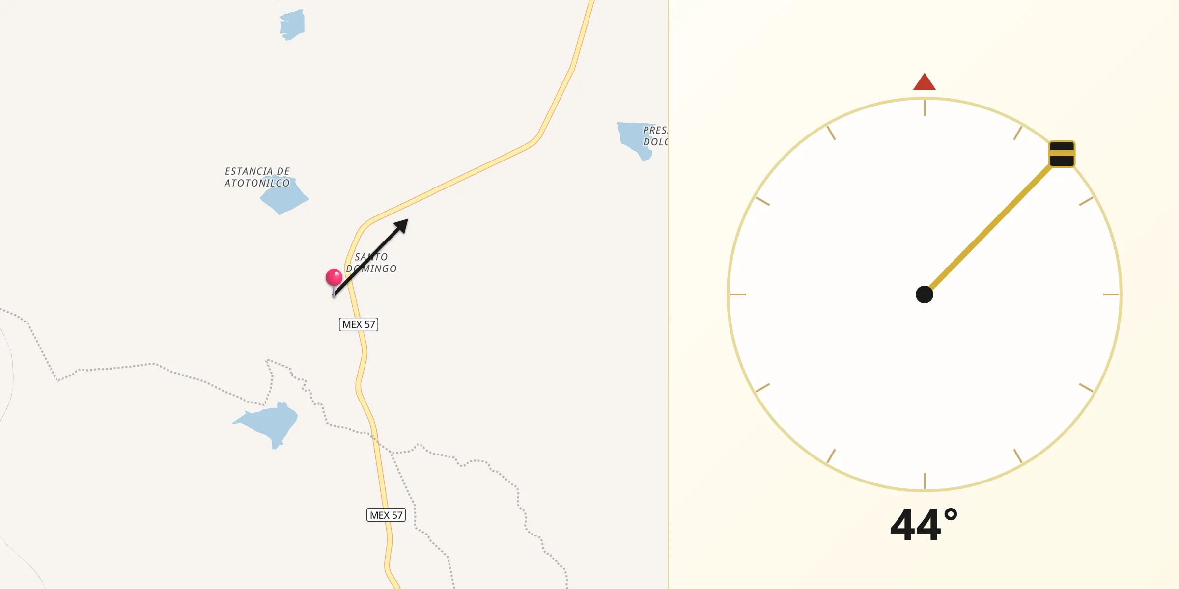 Dirección de la Qibla desde Ejido la Pitahaya (Santo Domingo)