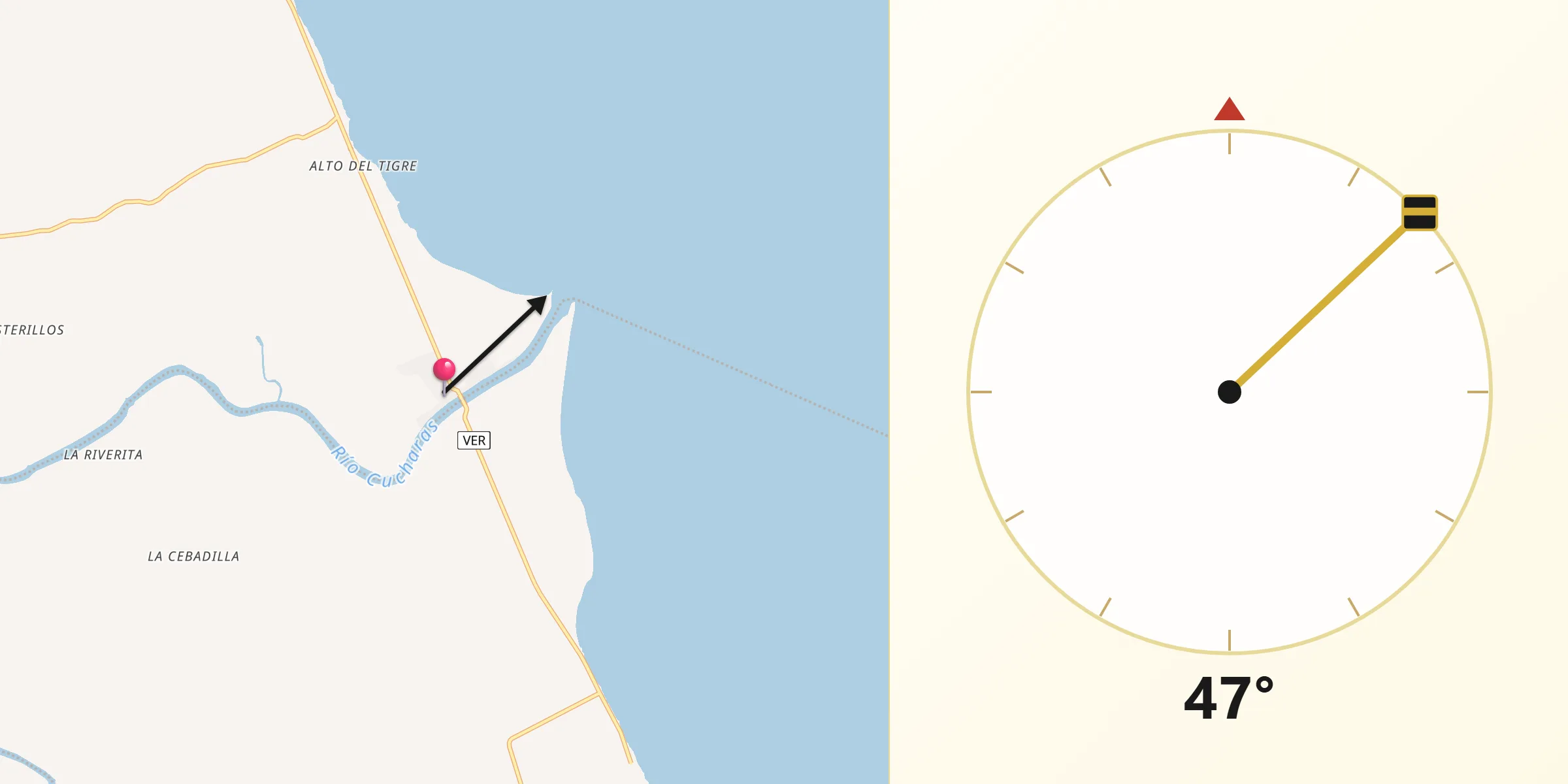 Dirección de la Qibla desde Cucharas