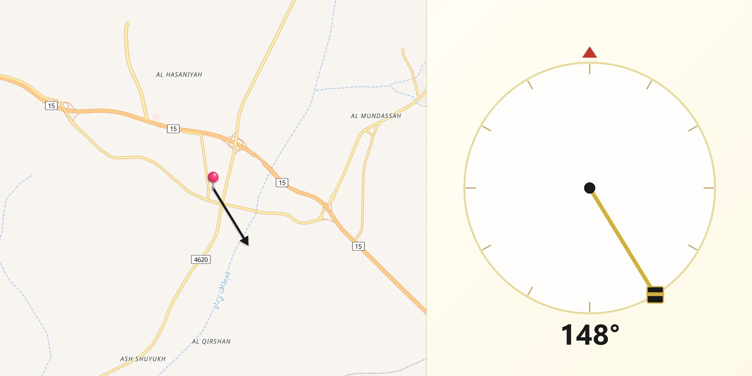 Direction vers la Qibla depuis Al Jumūm