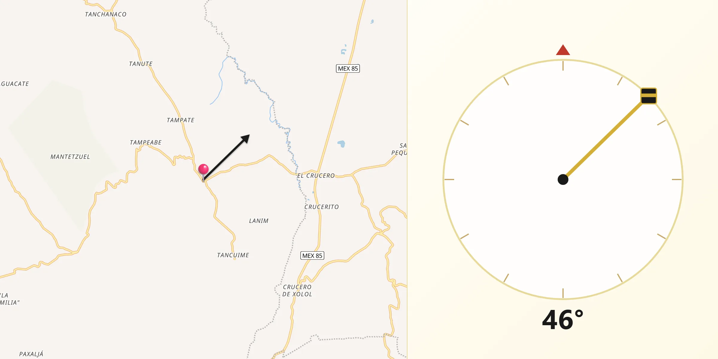 Dirección de la Qibla desde Aquismón