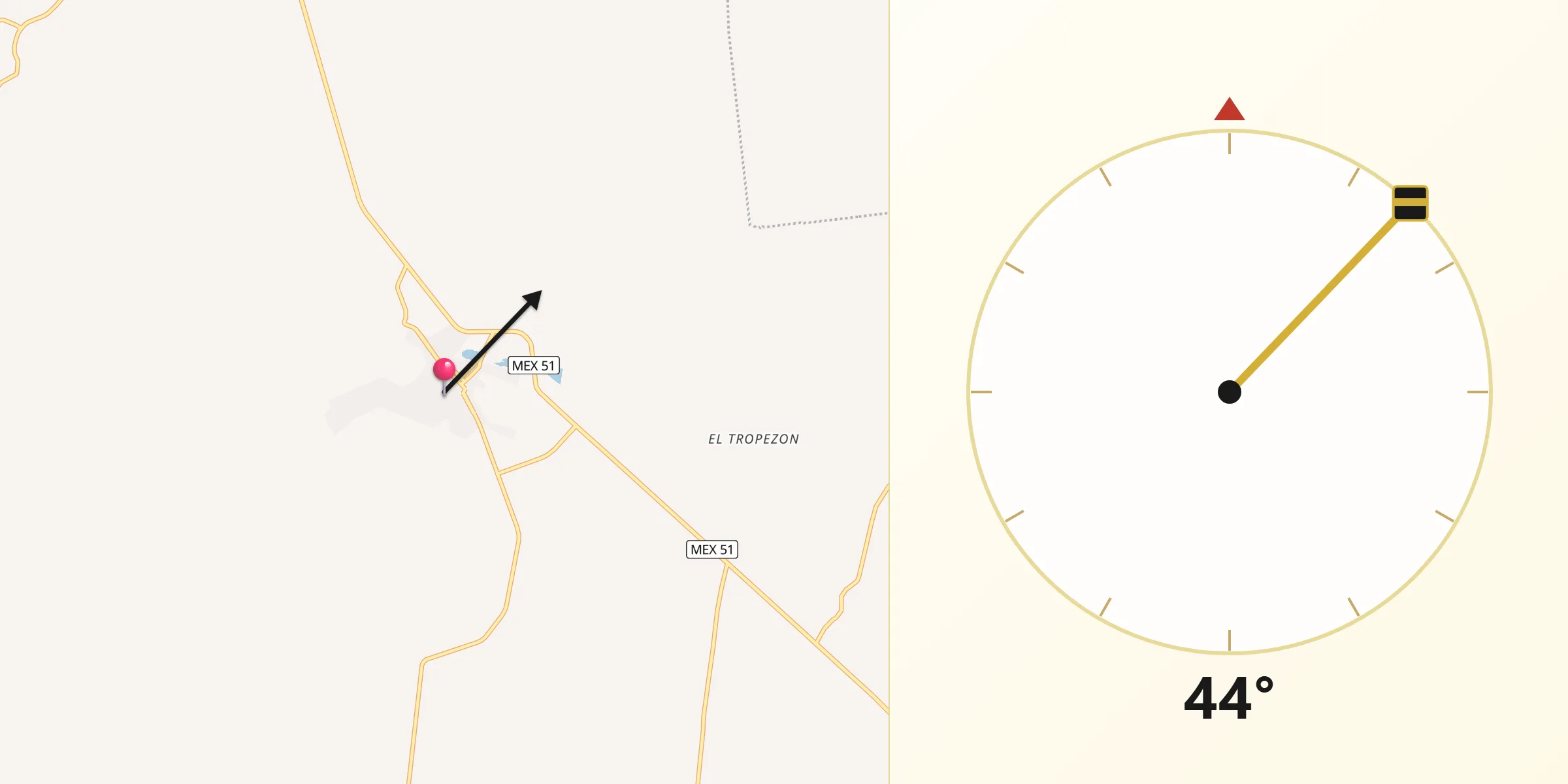 Dirección de la Qibla desde Ocampo