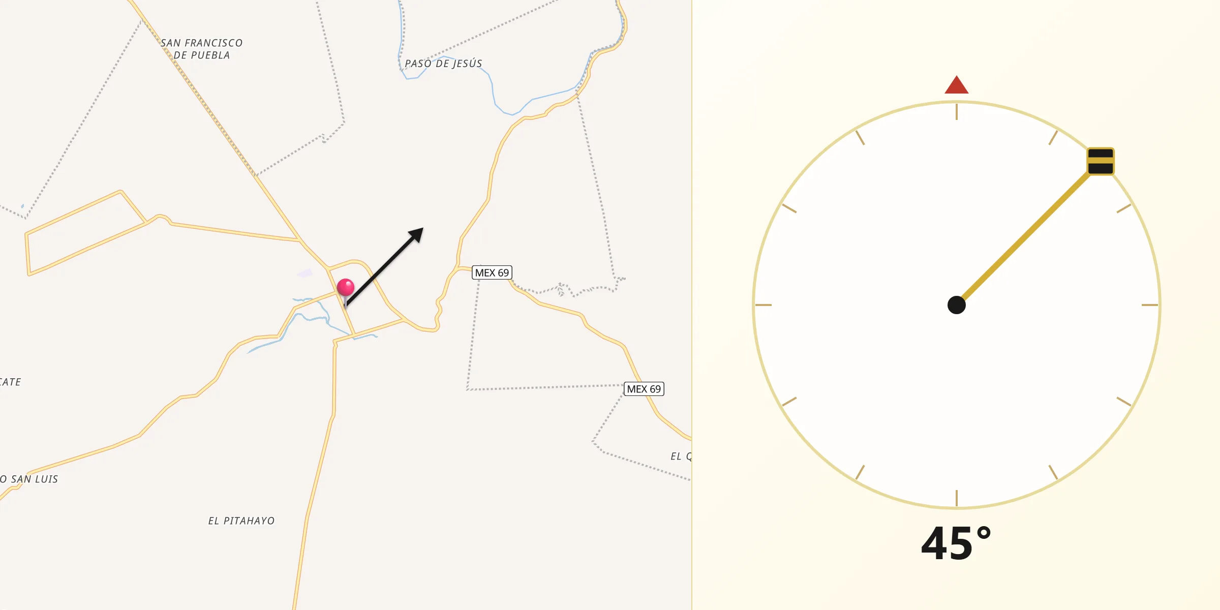 Dirección de la Qibla desde San Ciro de Acosta