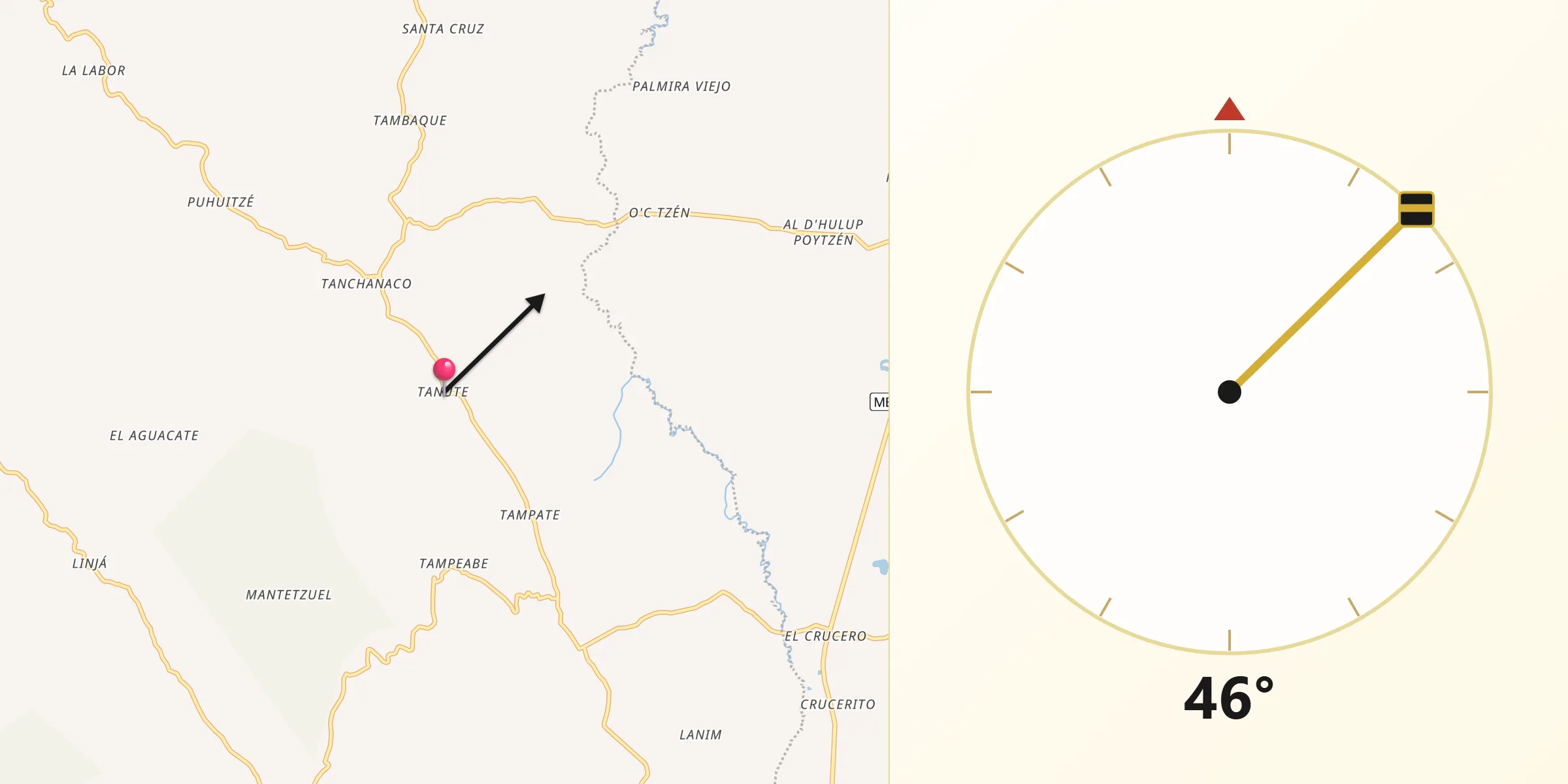 Dirección de la Qibla desde Tanute