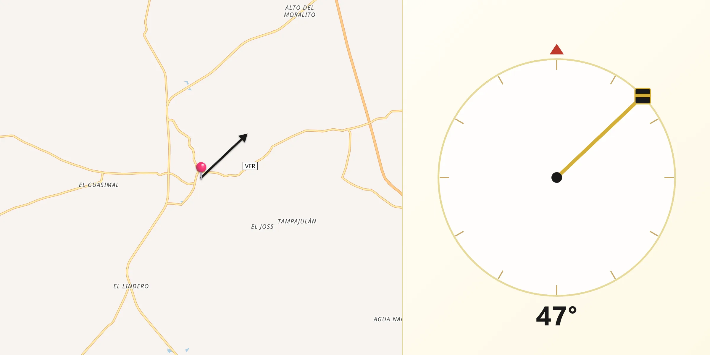 Dirección de la Qibla desde Ozuluama de Mascareñas